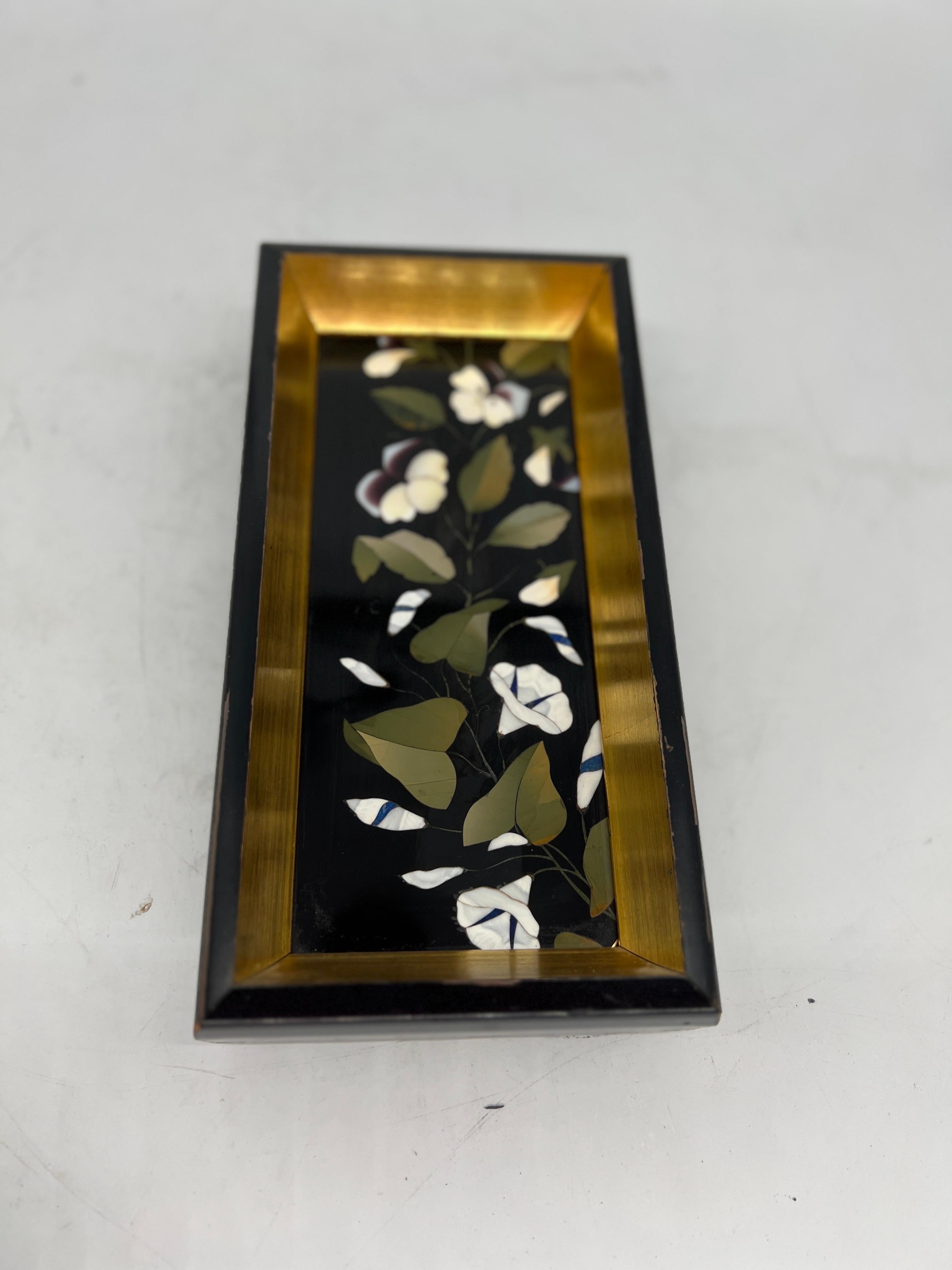 19th Century, Italian Pietra Dura Floral Stone Inlaid Framed Panel For Sale 2