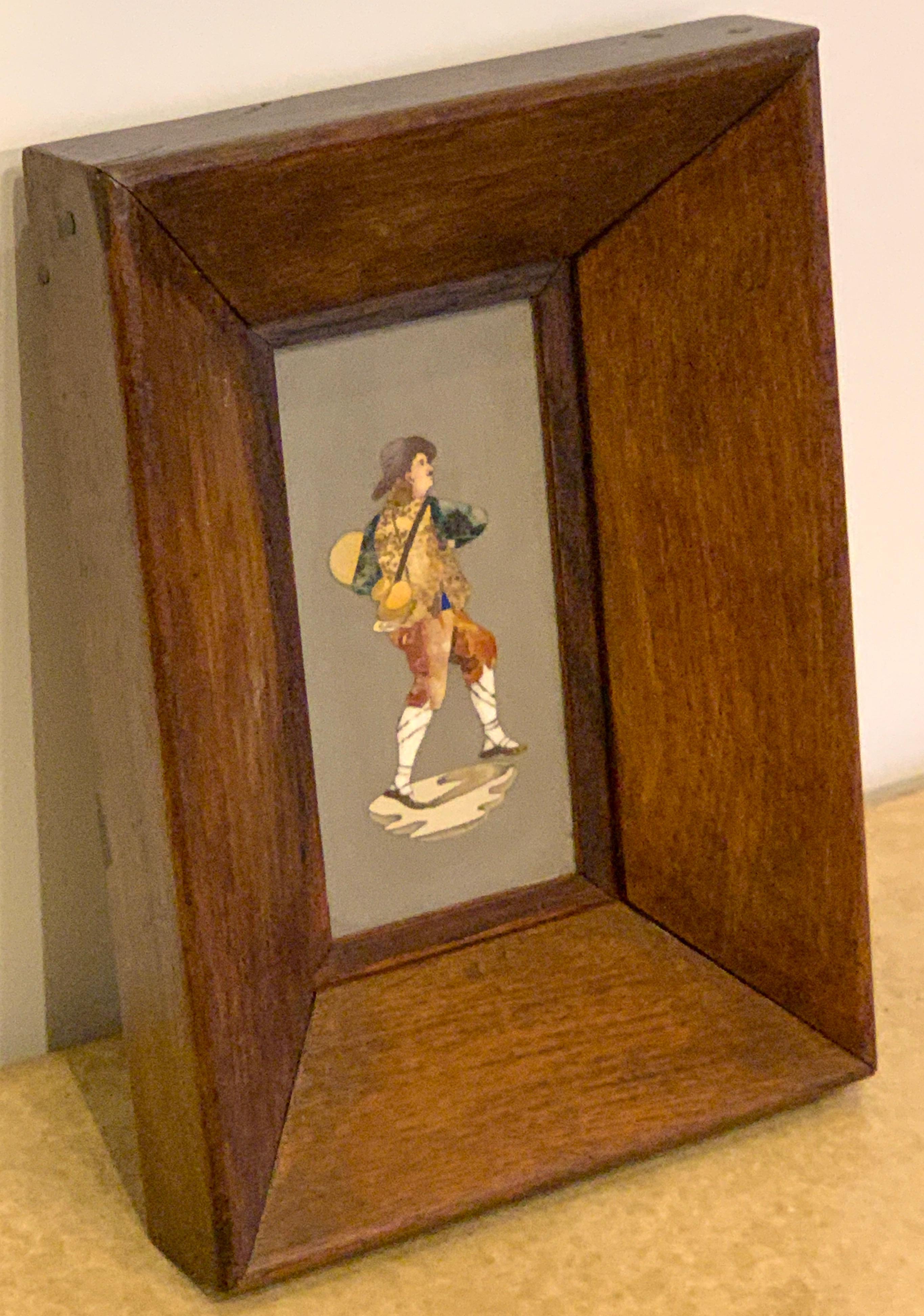 Inlay 19th Century Italian Pietra Dura Plaque, Framed in Deep Walnut Frame For Sale
