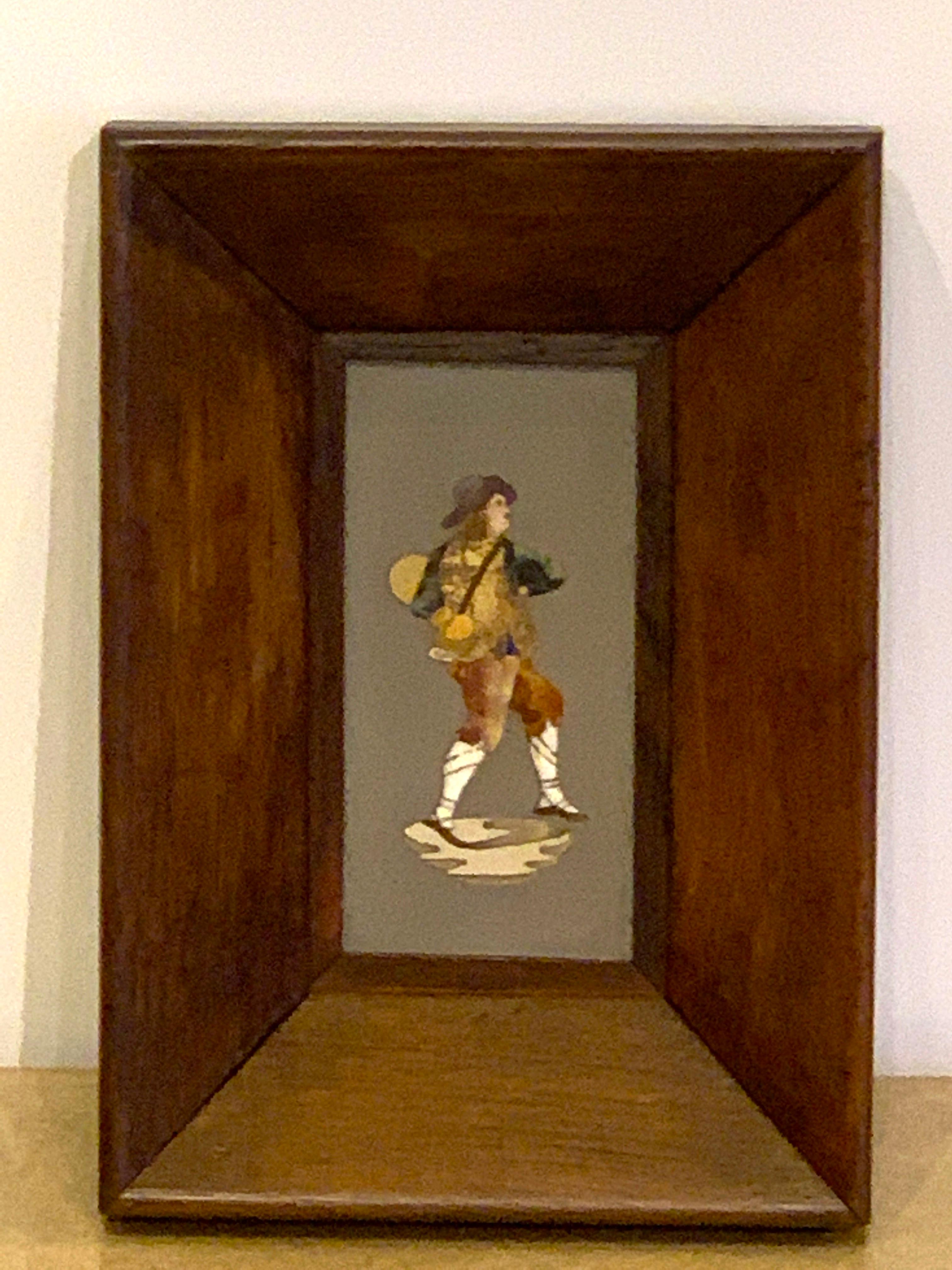 19th Century Italian Pietra Dura Plaque, Framed in Deep Walnut Frame For Sale 1