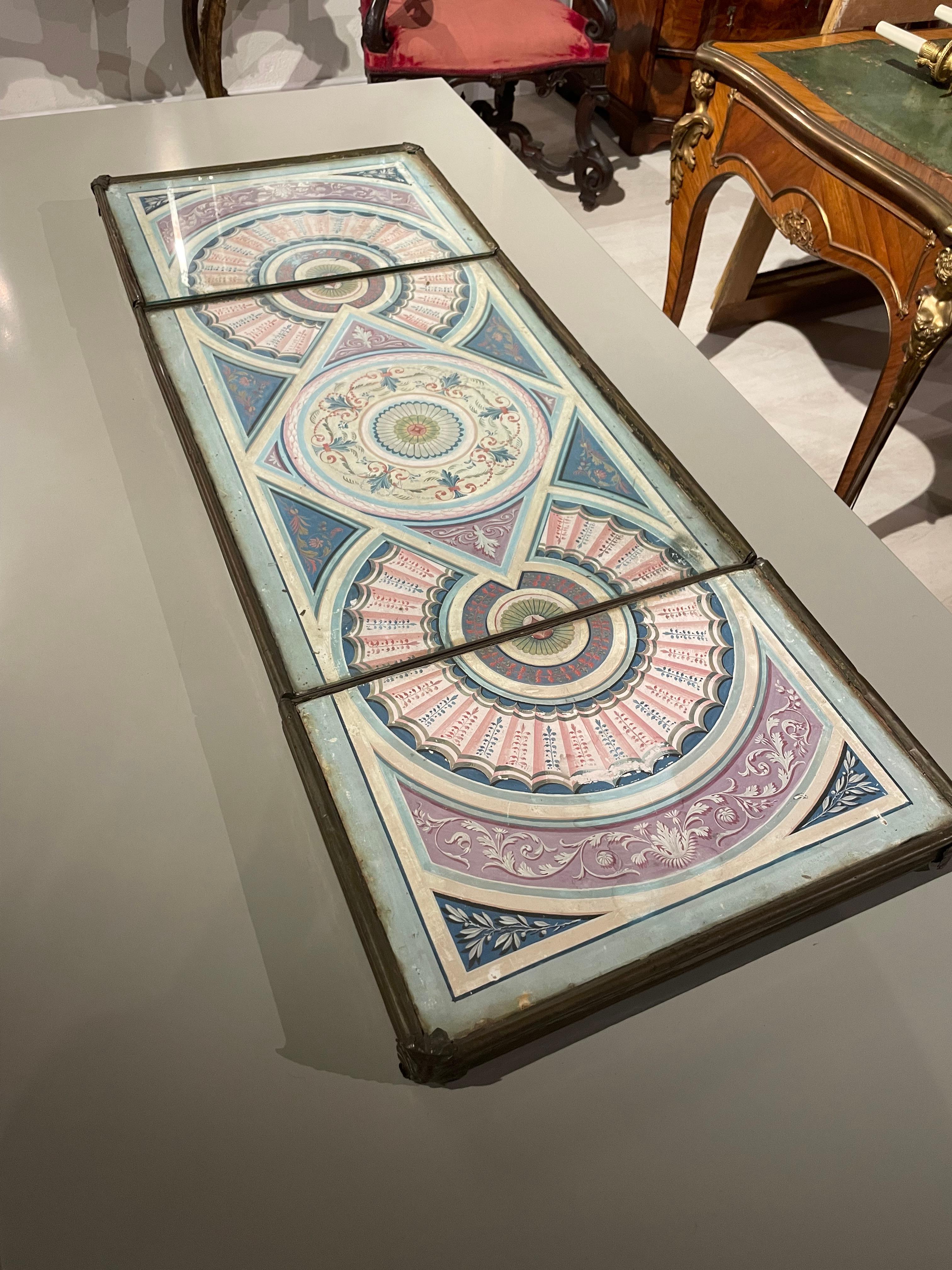 Hand-Painted 19th Century, Italian Polychrome Paper Painted Centerpiece For Sale