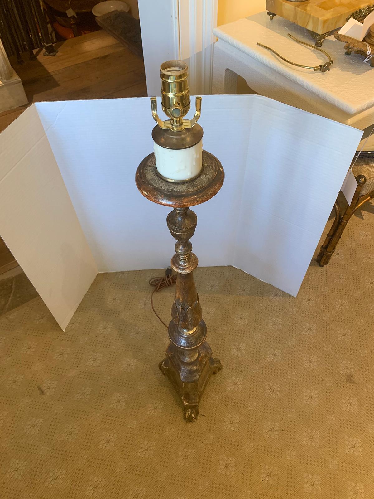 19th Century Italian Polychrome Pricket Candlestick as Floor Lamp For Sale 13