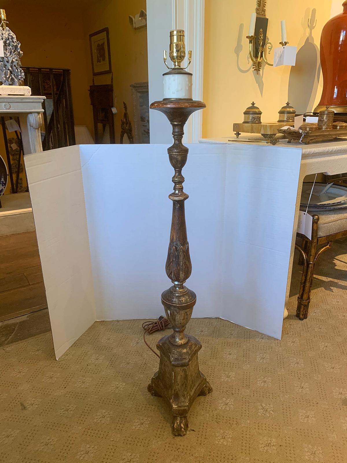 19th century Italian polychrome pricket candlestick as floor lamp
New wiring.