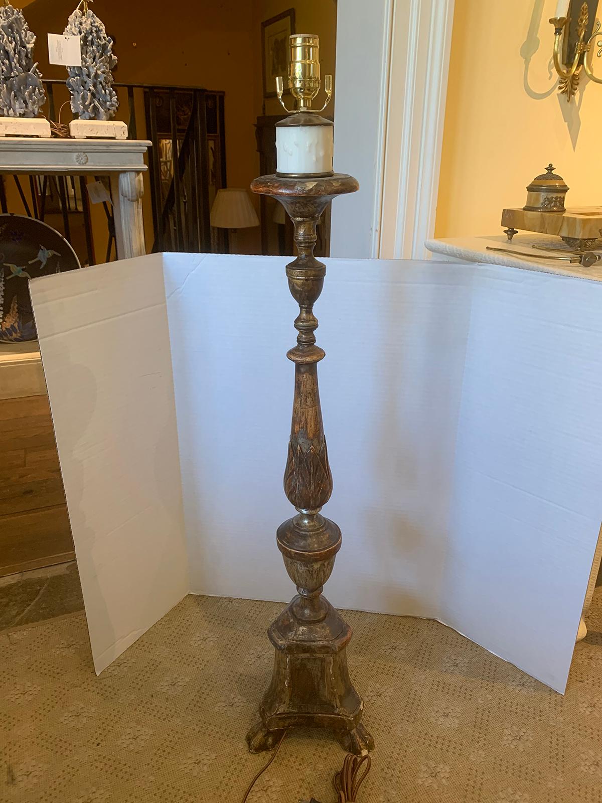 19th Century Italian Polychrome Pricket Candlestick as Floor Lamp For Sale 1