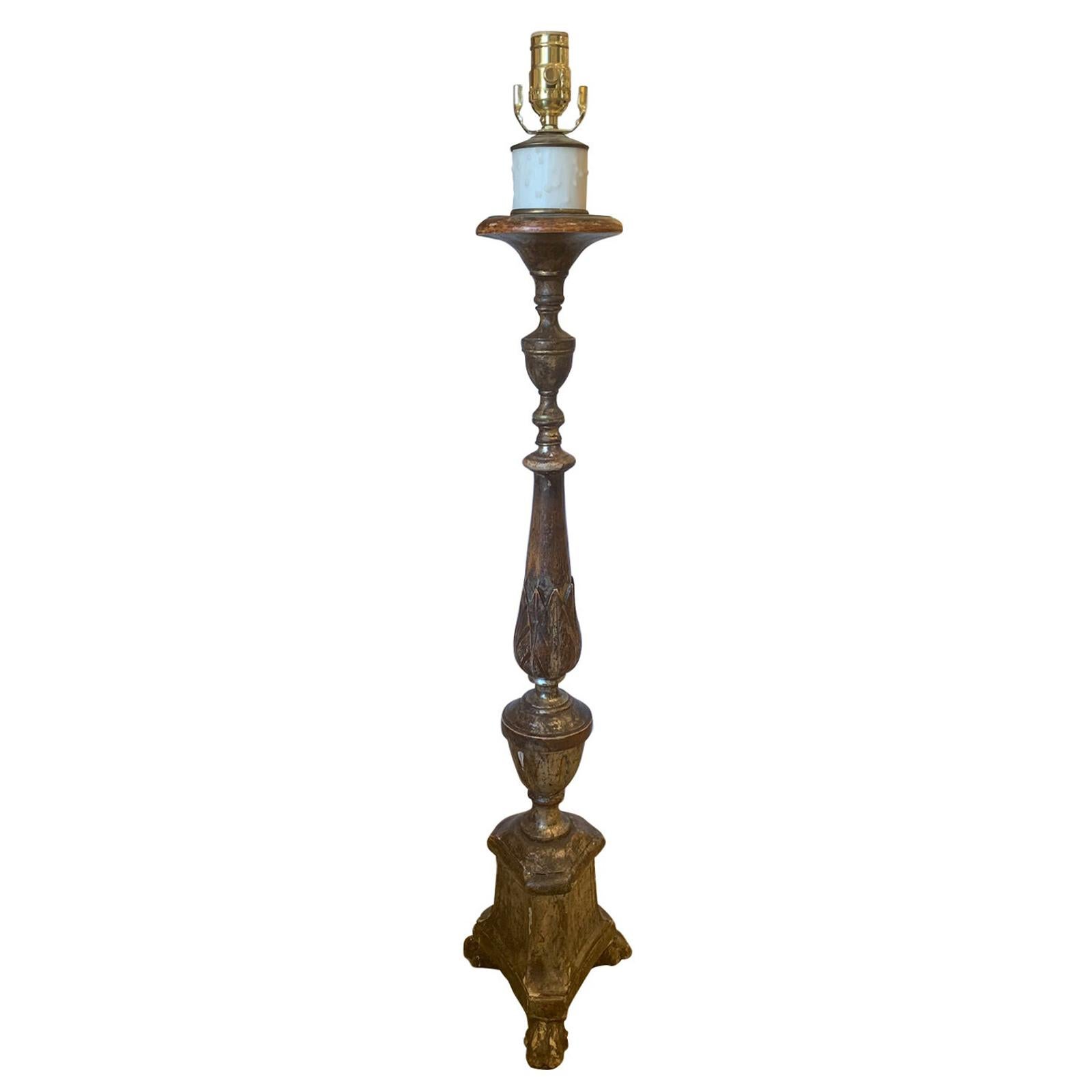 19th Century Italian Polychrome Pricket Candlestick as Floor Lamp For Sale