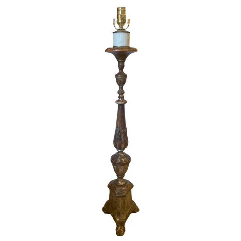 19th Century Italian Polychrome Pricket Candlestick as Floor Lamp For ...