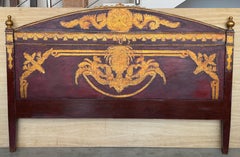 19th Century Italian Polychrome Queen Headboard in Garnet and Gold