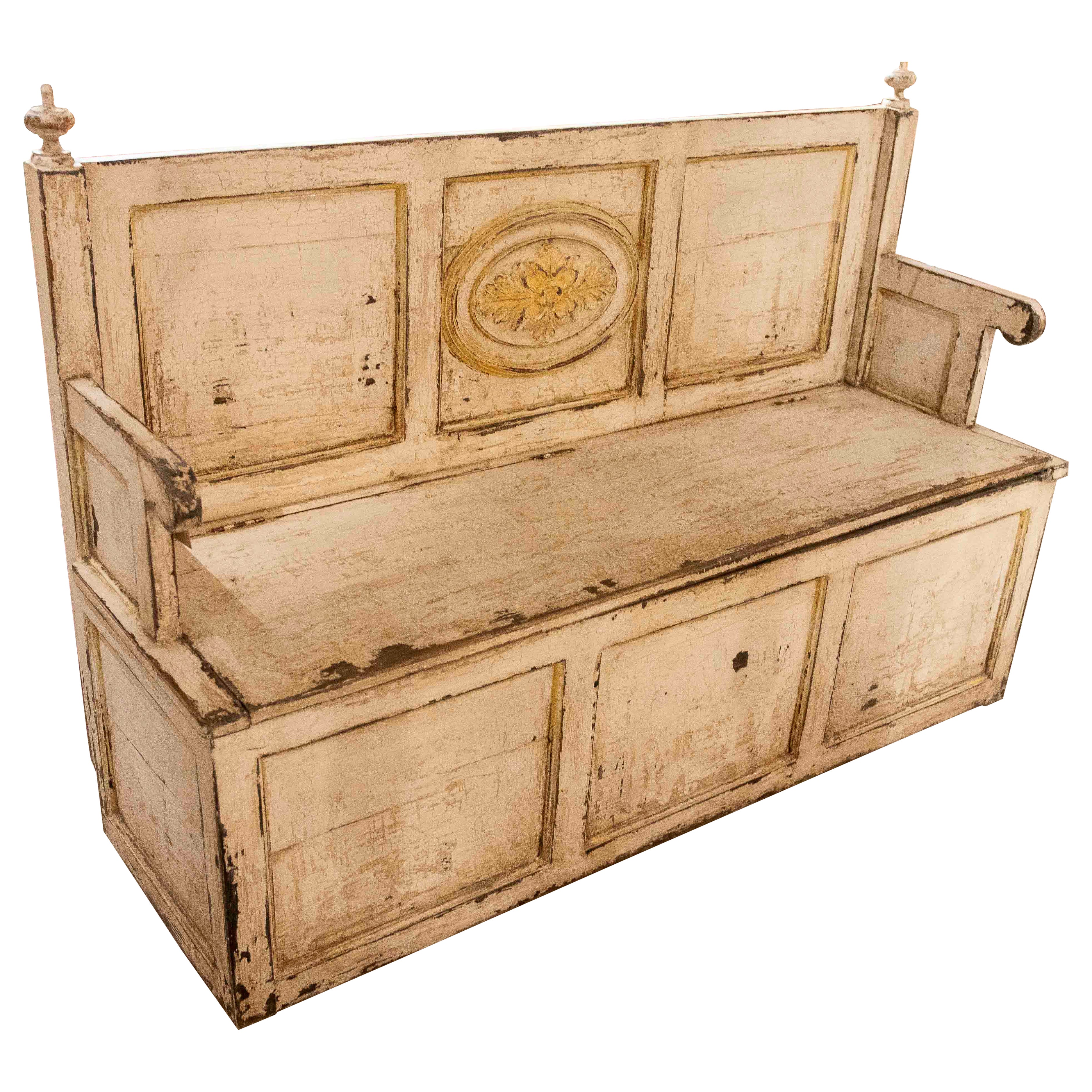 19th Century Italian Polychrome Storage Bench in Painted Wood For Sale