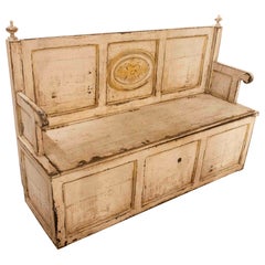 19th Century Italian Polychrome Storage Bench in Painted Wood