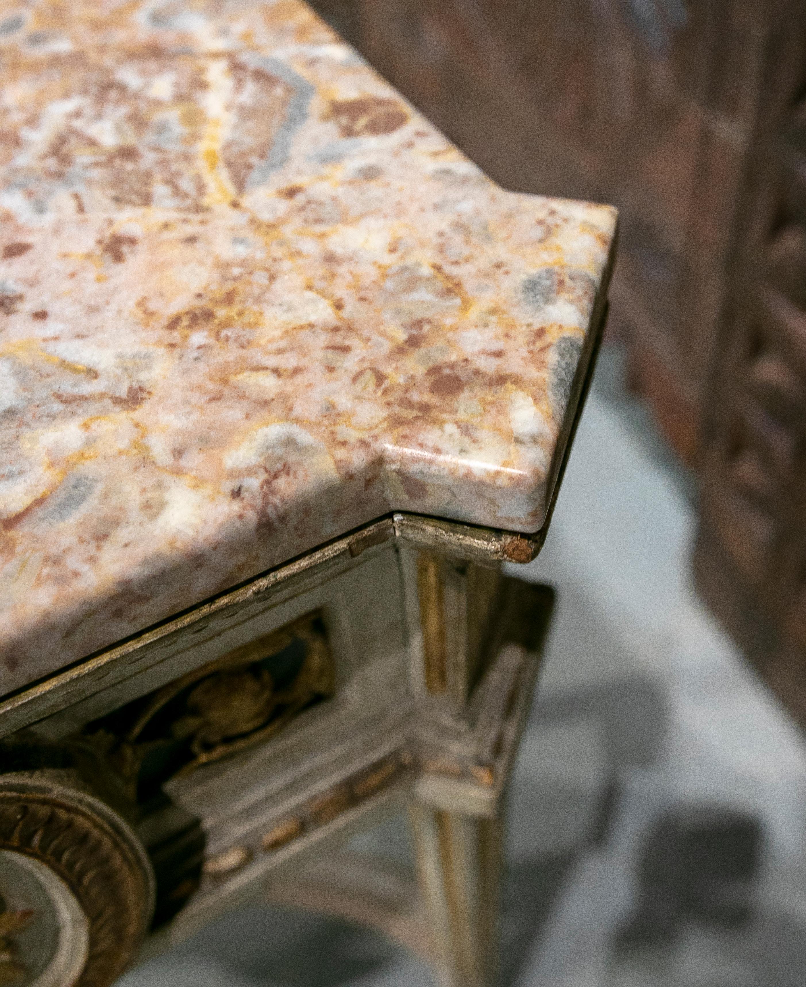 19th Century Italian Polychromed Side Table with Marble Top For Sale 12