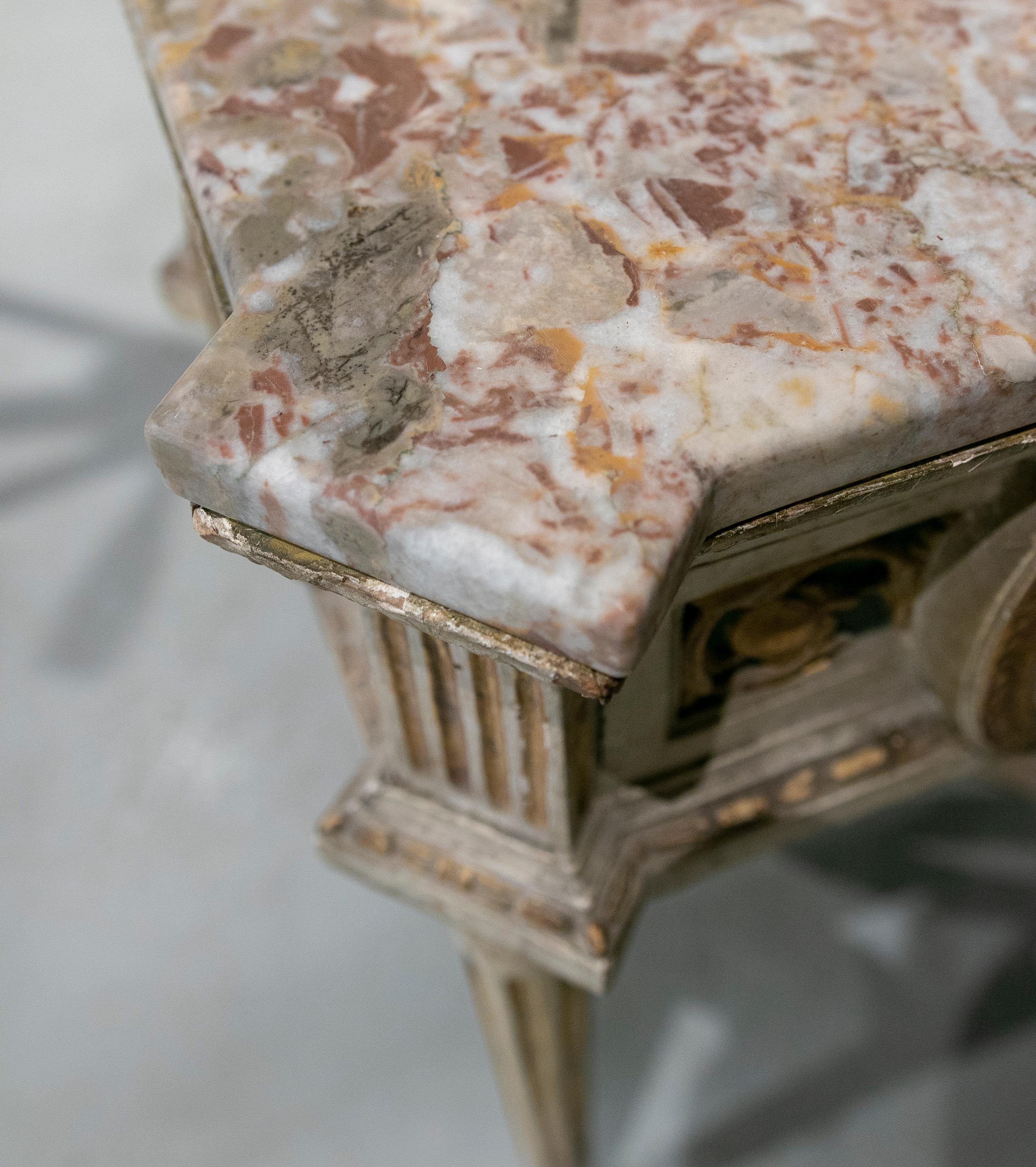 19th Century Italian Polychromed Side Table with Marble Top For Sale 13