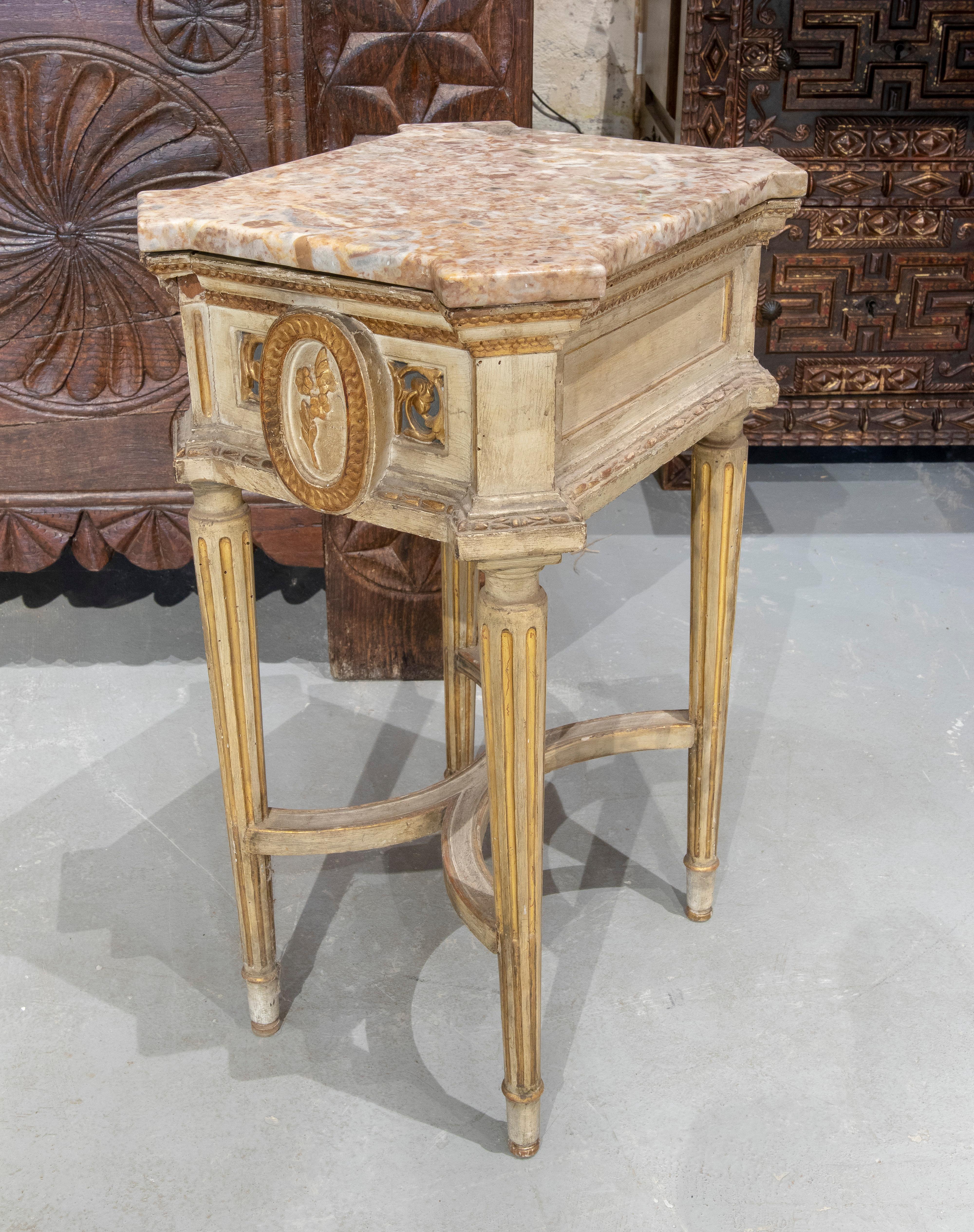 19th Century Italian Polychromed Side Table with Marble Top For Sale 2