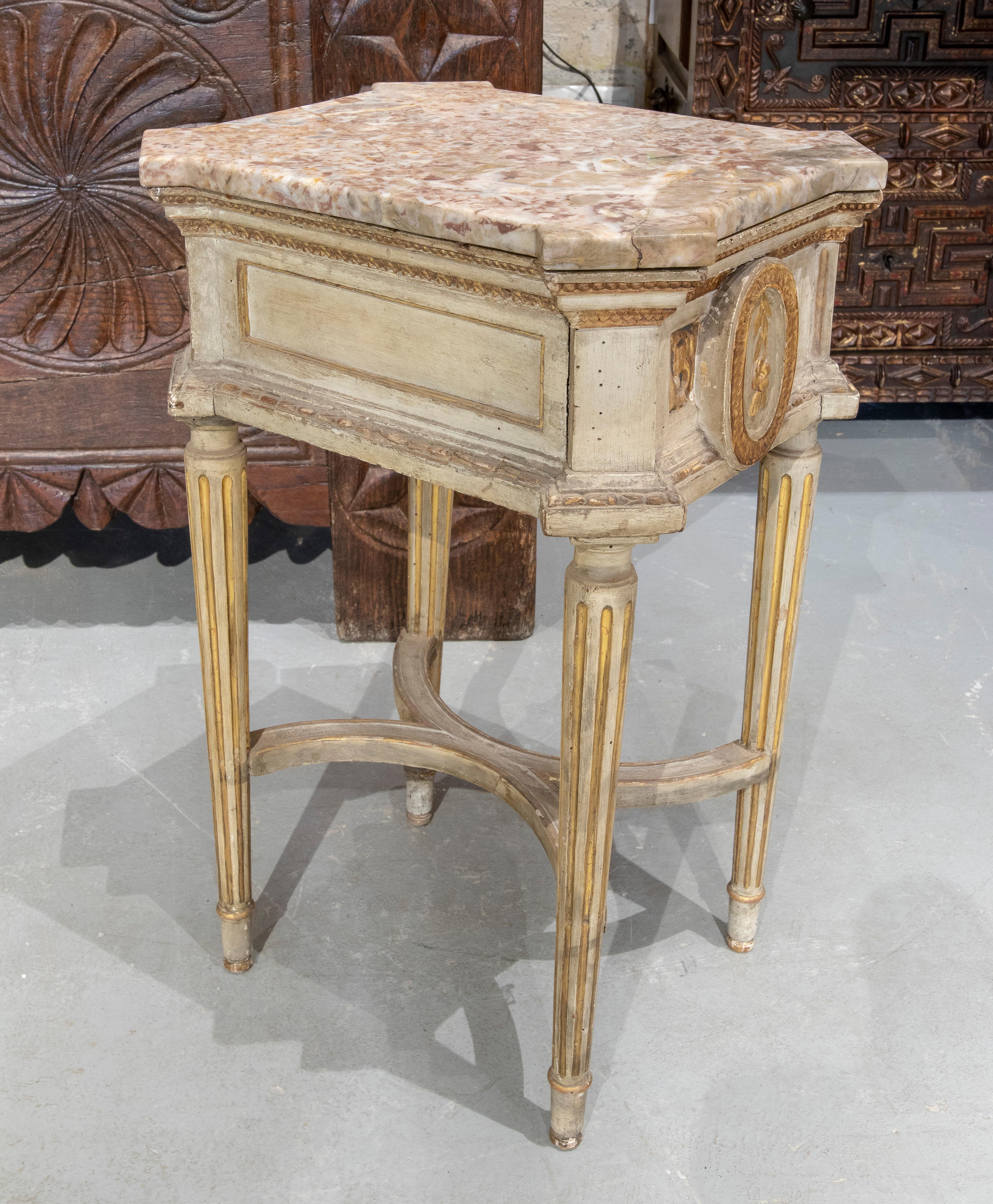 19th Century Italian Polychromed Side Table with Marble Top For Sale 4