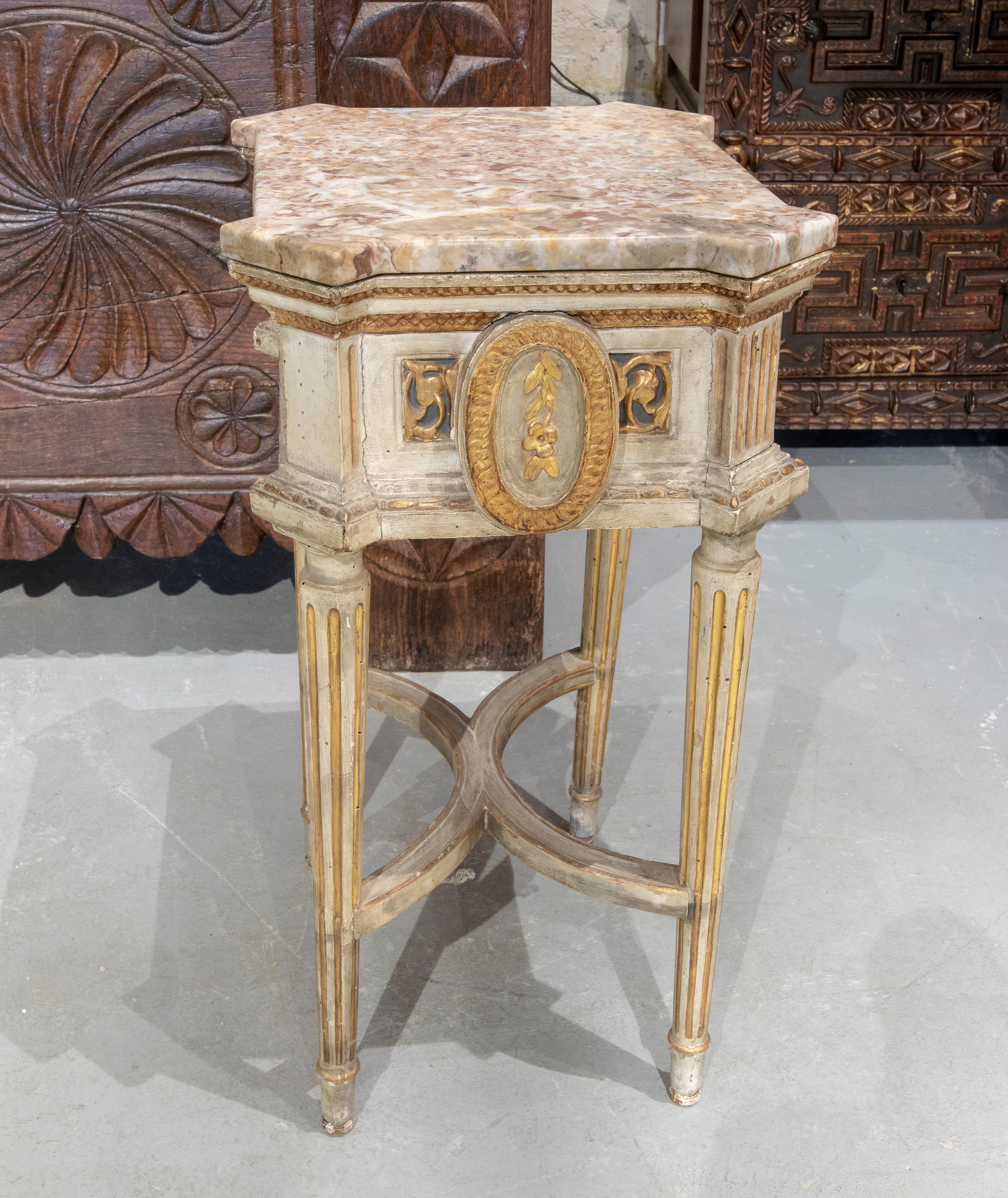 19th Century Italian Polychromed Side Table with Marble Top For Sale 5