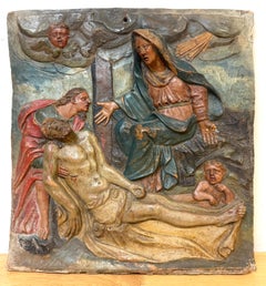 19th Century Italian Polychromed Terracotta Relief Plaque of the Pietà