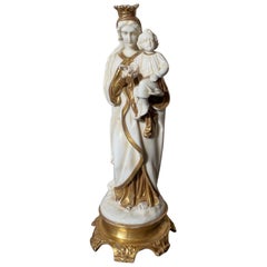 19th Century Italian Porcelain Maiden with Child Statue, 1850s