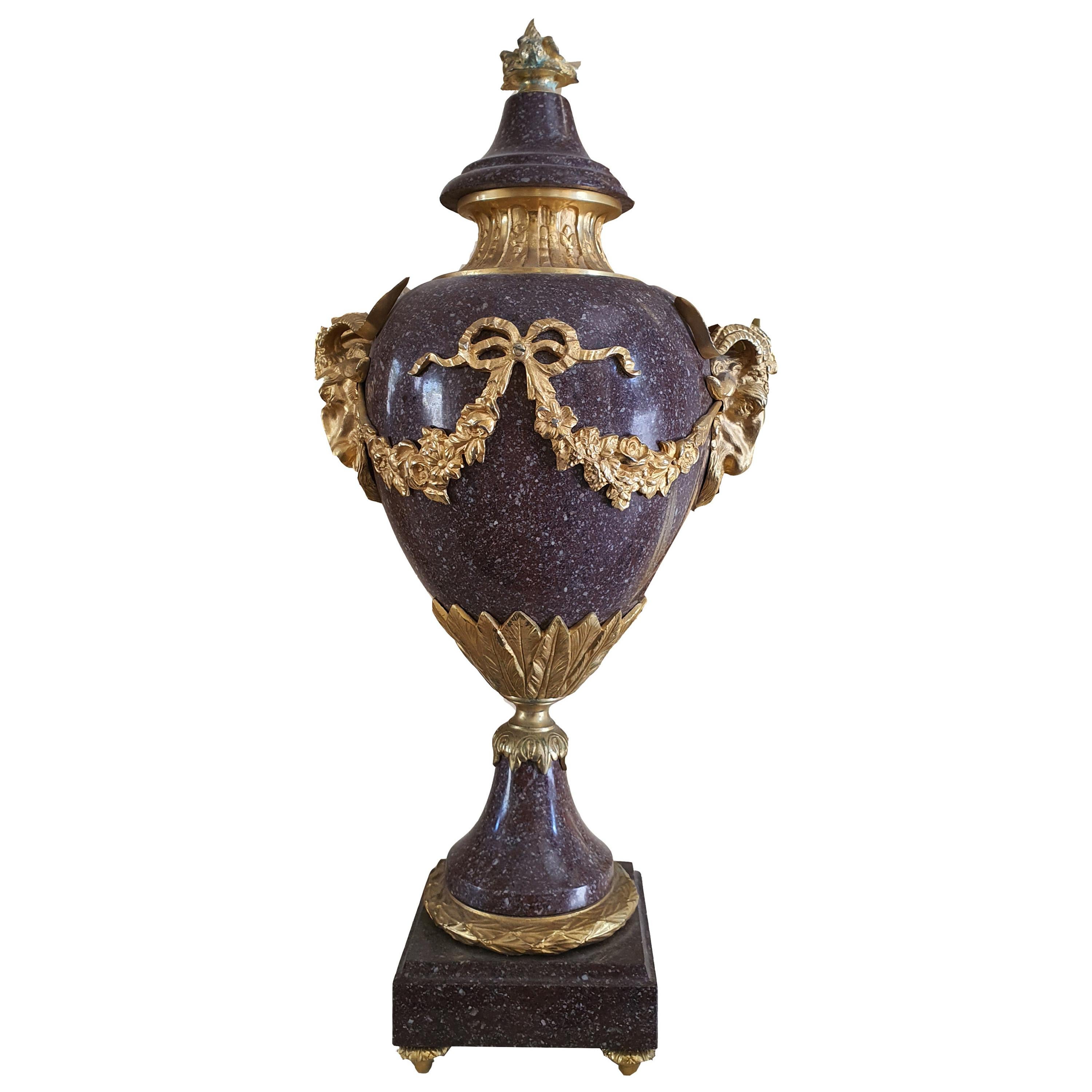 19th Century Italian Porphyry Vase with Gilt Bronze Applications