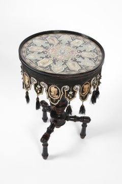 19th Century Italian Rare Embroidered Tasselled Bobbin Table