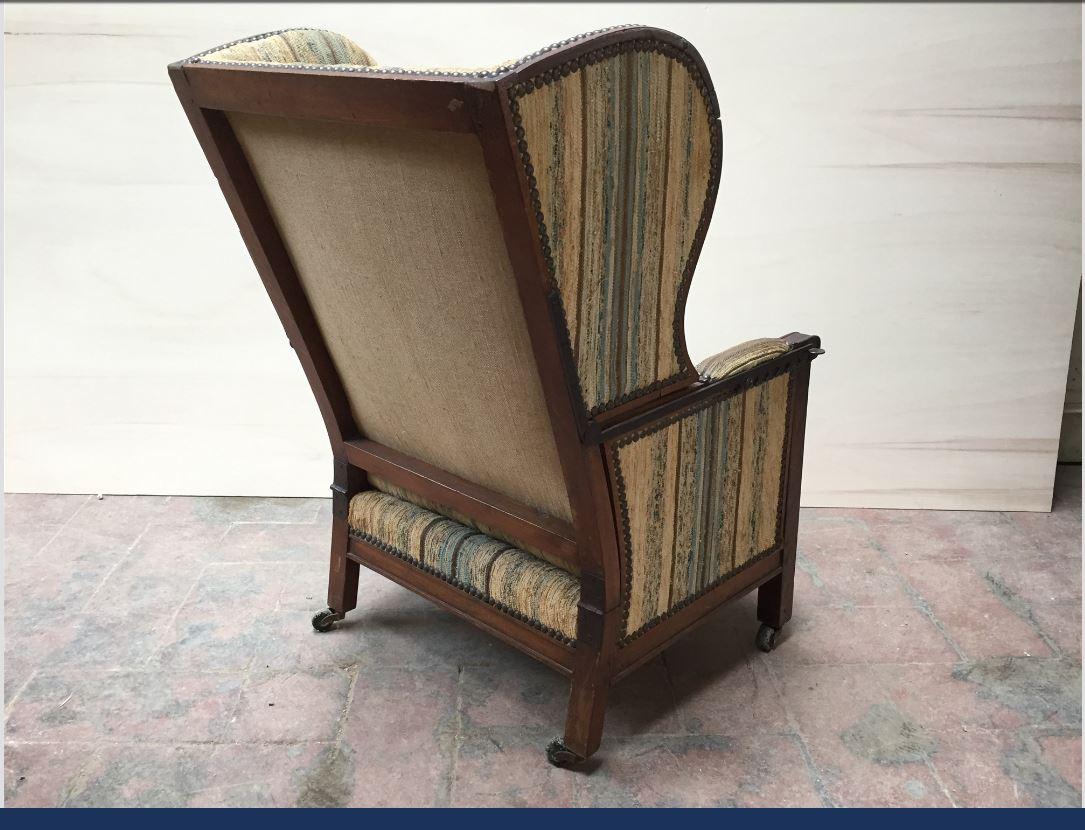 Fabric 19th Century Italian Reclining Wooden Armchair with Original Upholstery. 1890s For Sale