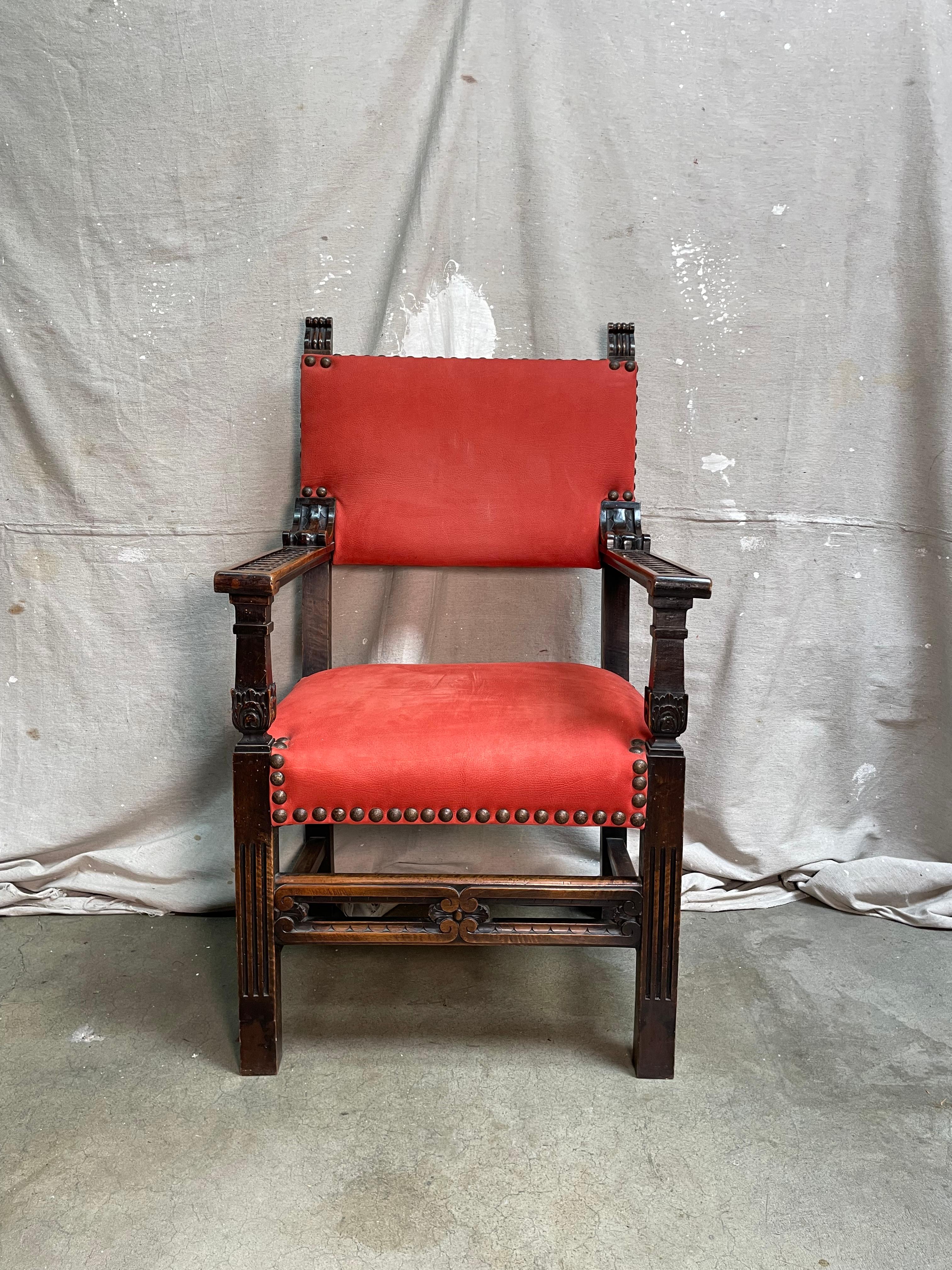 19th Century Italian Red Leather Chair For Sale 5