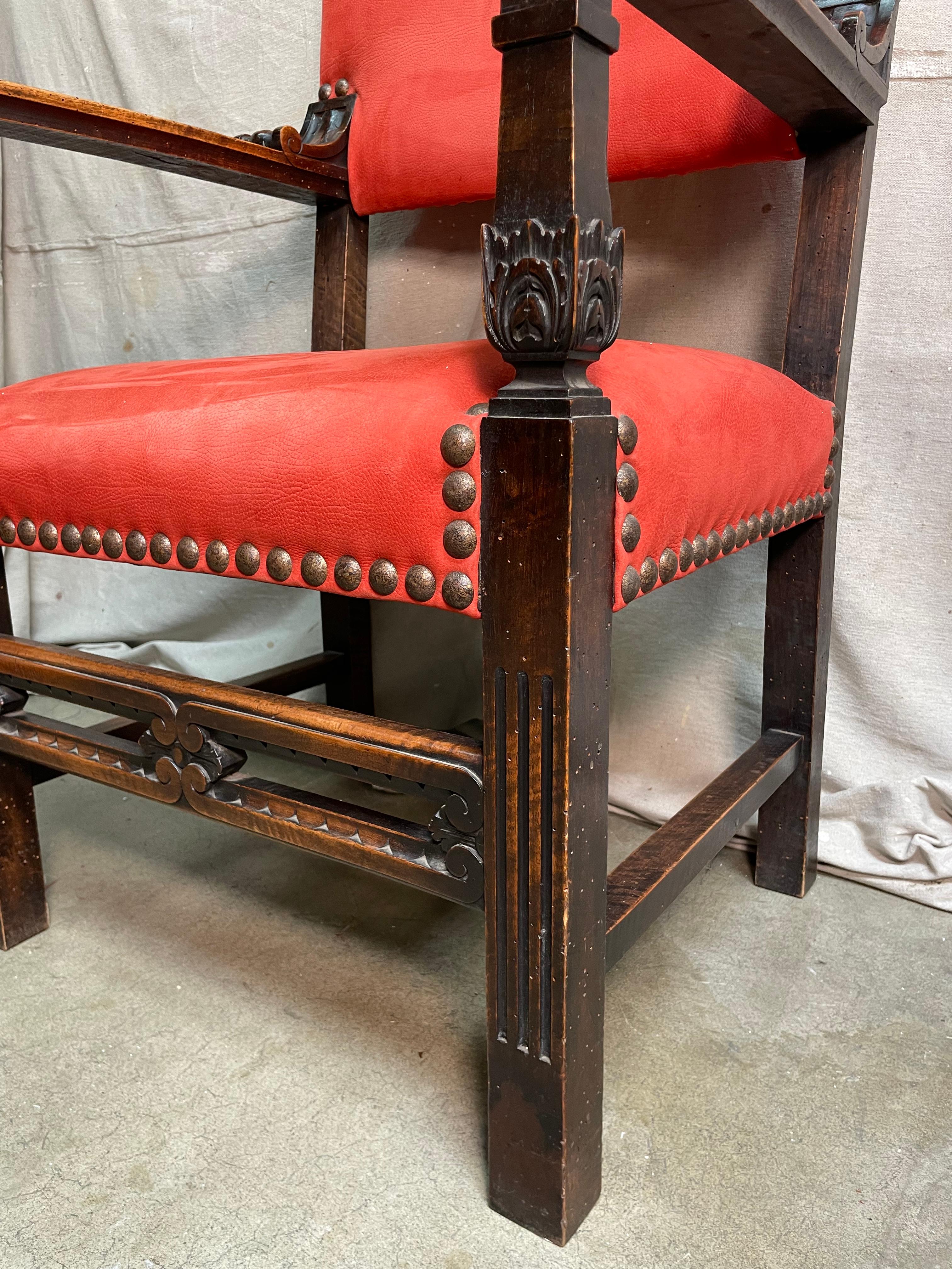 Baroque 19th Century Italian Red Leather Chair For Sale
