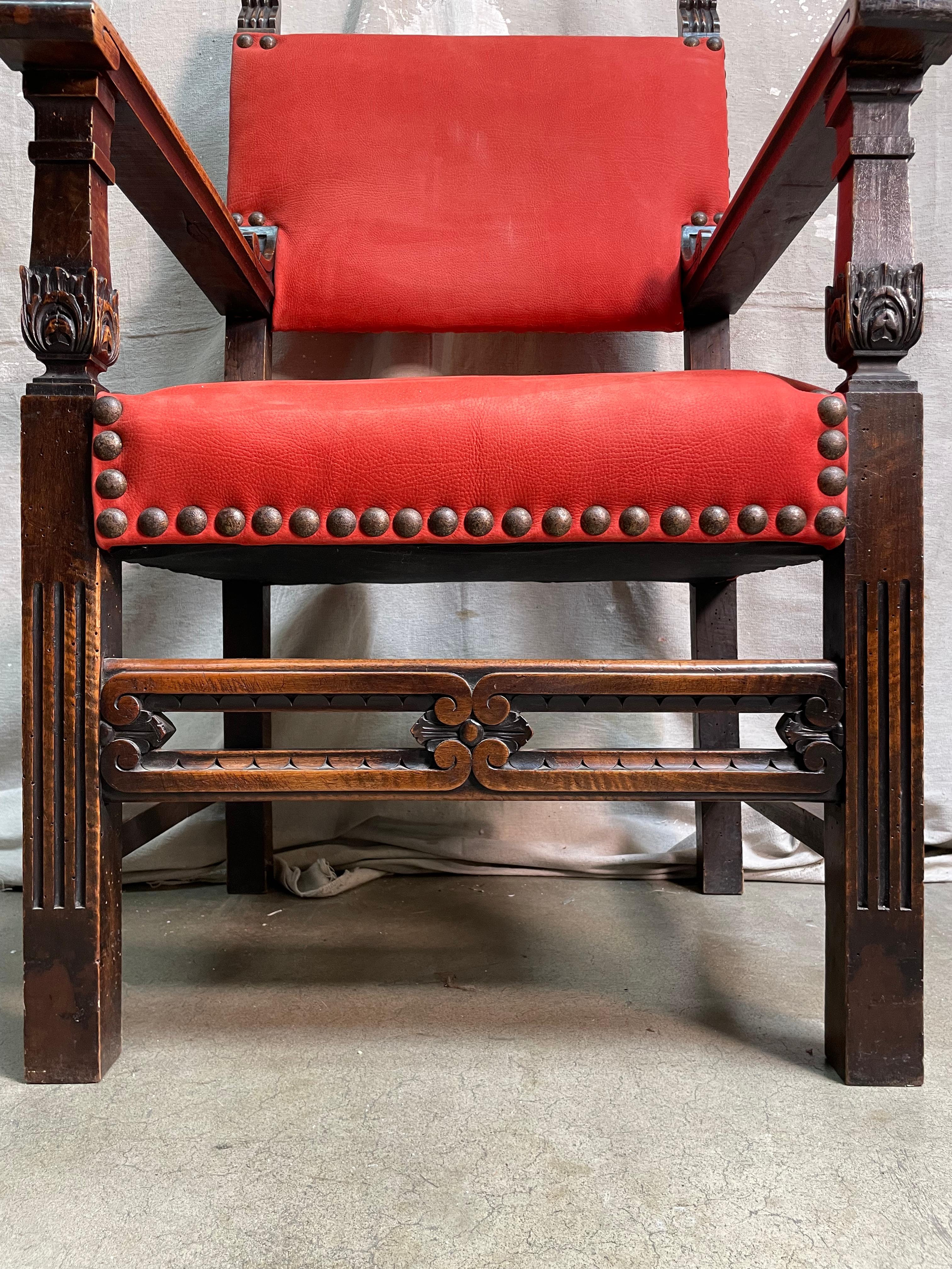 19th Century Italian Red Leather Chair In Good Condition For Sale In Los Angeles, CA