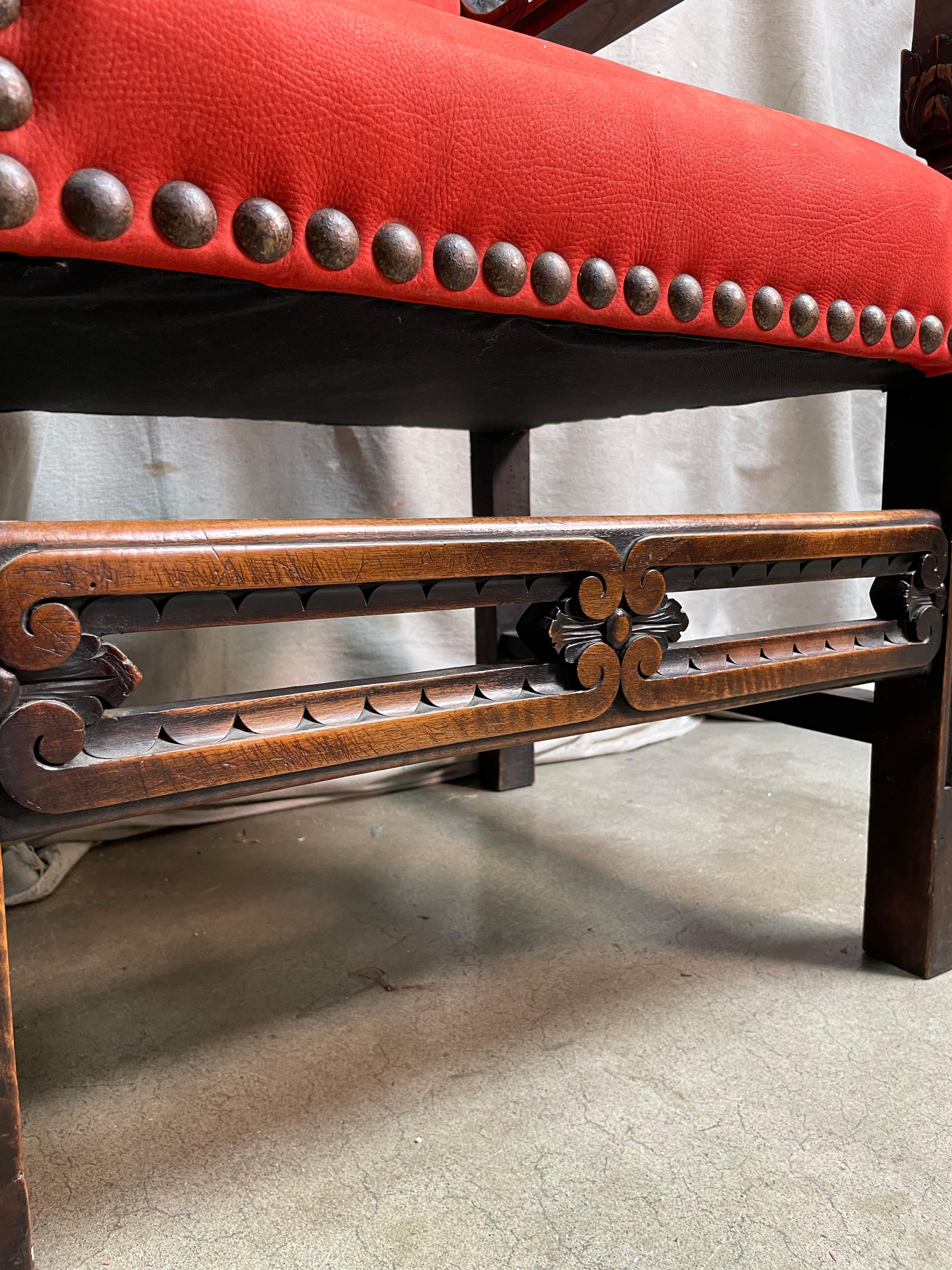 Italienischer roter Lederstuhl aus dem 19. Jahrhundert (Metall) im Angebot