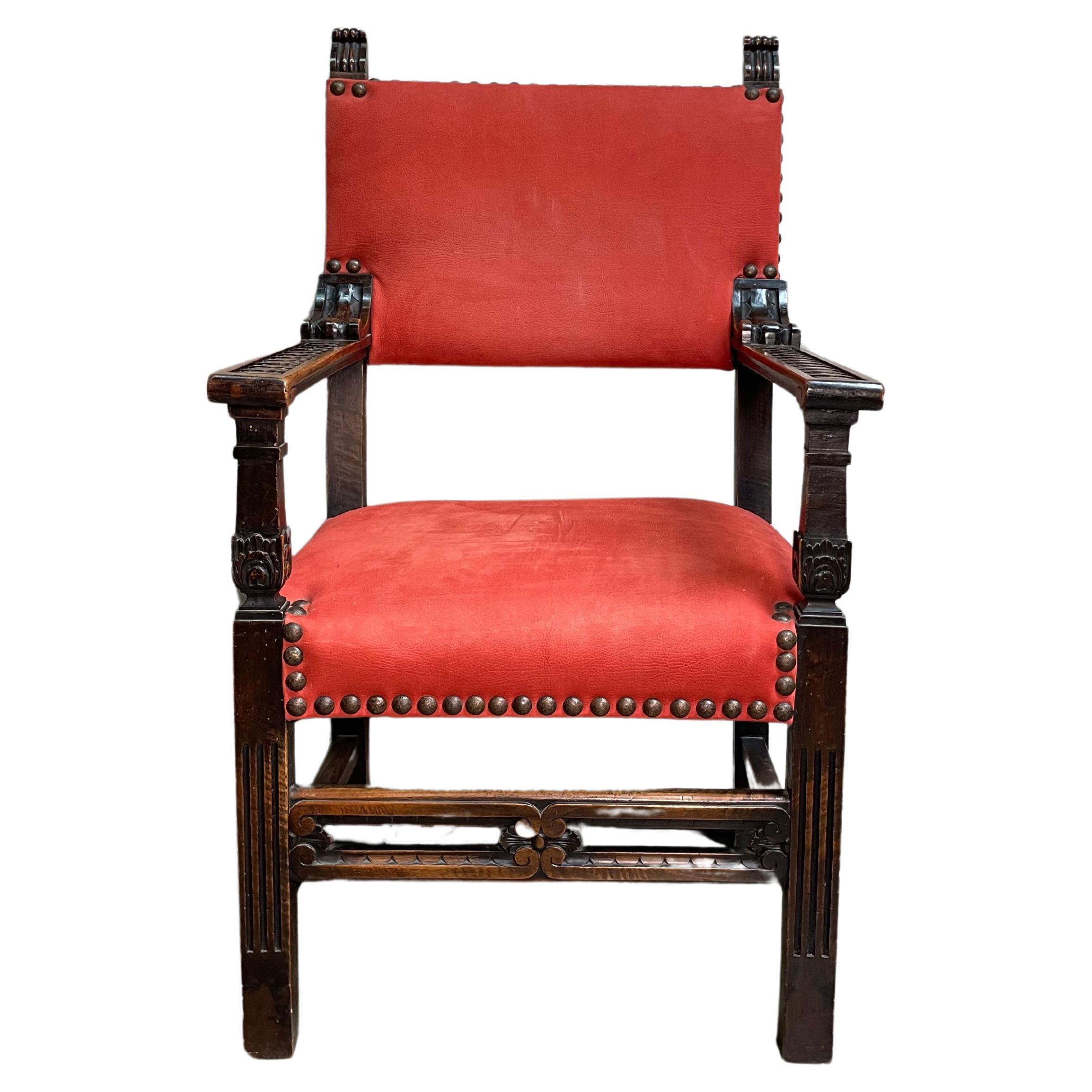 Italienischer roter Lederstuhl aus dem 19. Jahrhundert im Angebot
