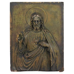 Plaque italienne du 19ème siècle en bronze en relief représentant Jésus-Christ