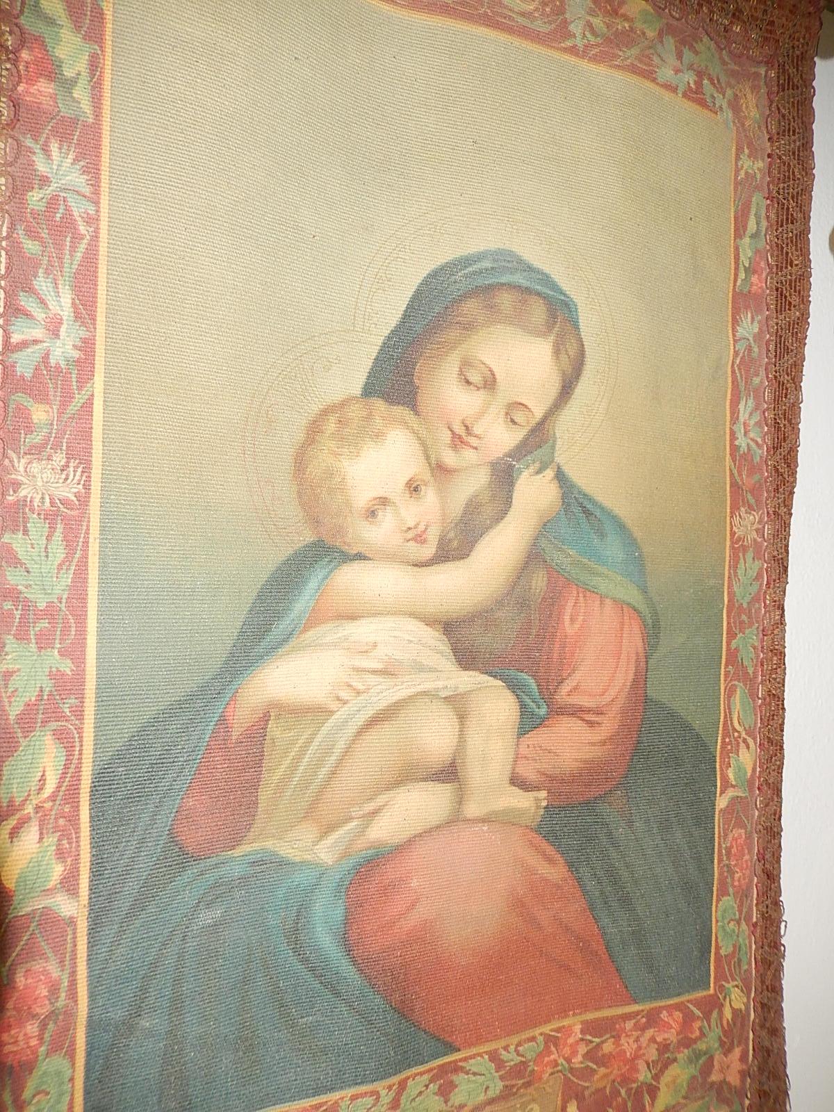 19th Century Italian Religious Banner Ave Maria Oliograph with Tassels For Sale 3