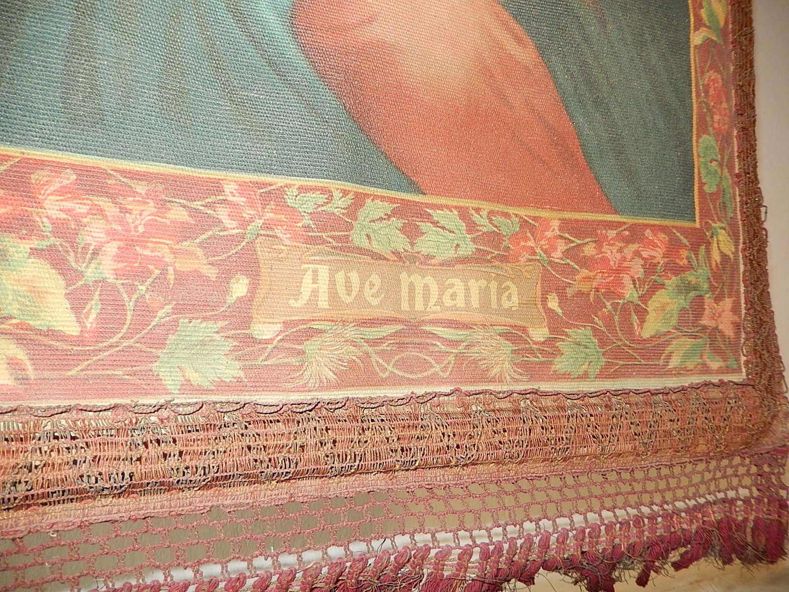 19th Century Italian Religious Banner Ave Maria Oliograph with Tassels For Sale 5