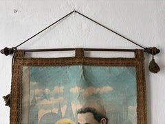 19th Century Italian Religious Banner Jesus & Saint Anthony  Tassels