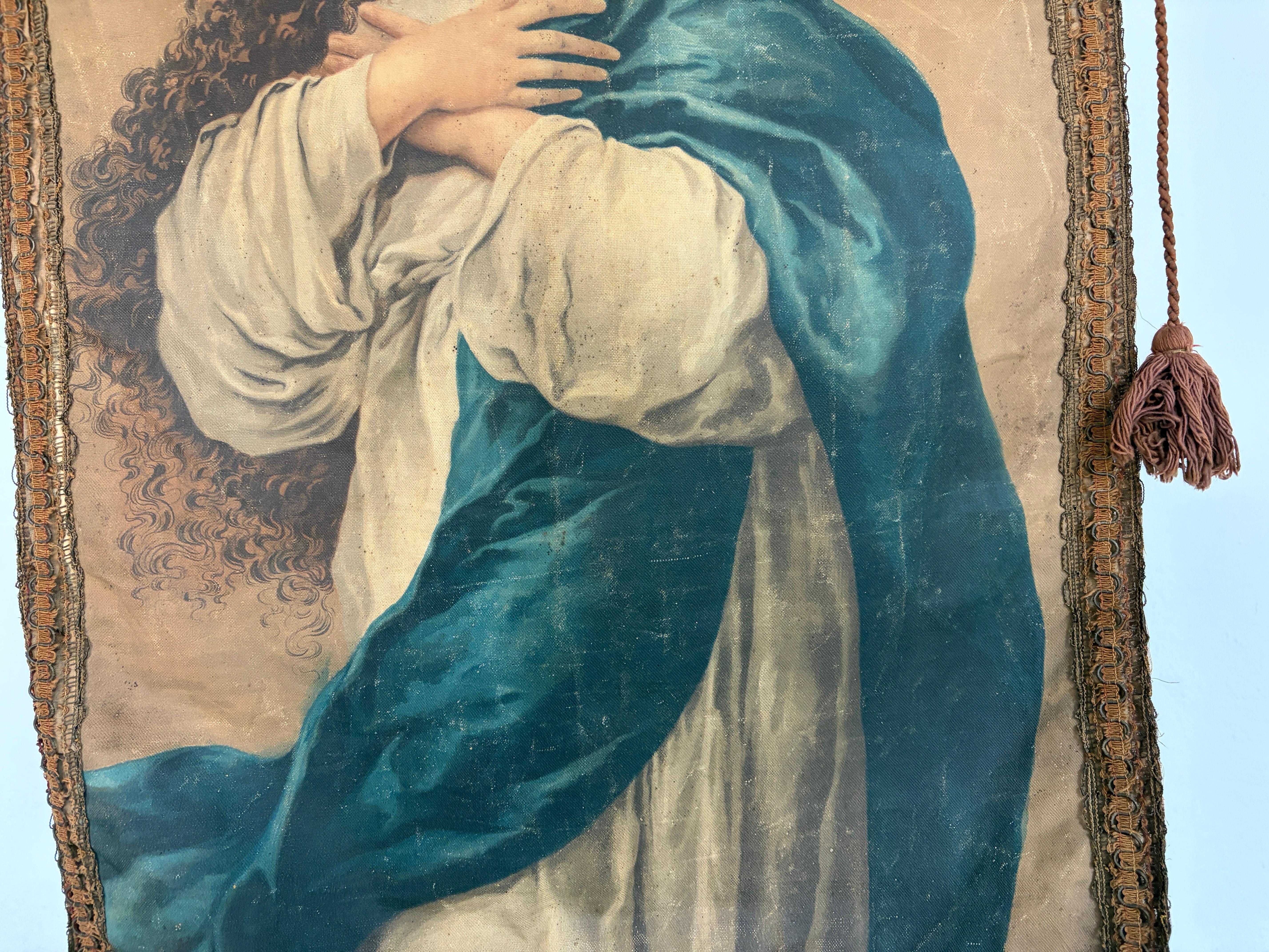 19. Jahrhundert Italienisch Religiöse Banner Maria Unbefleckte Empfängnis Quasten (Leinwand) im Angebot