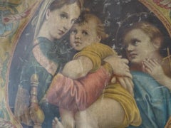 19th Century Italian Religious Banner Mary & Jesus Oleograph Tassels Raffaello