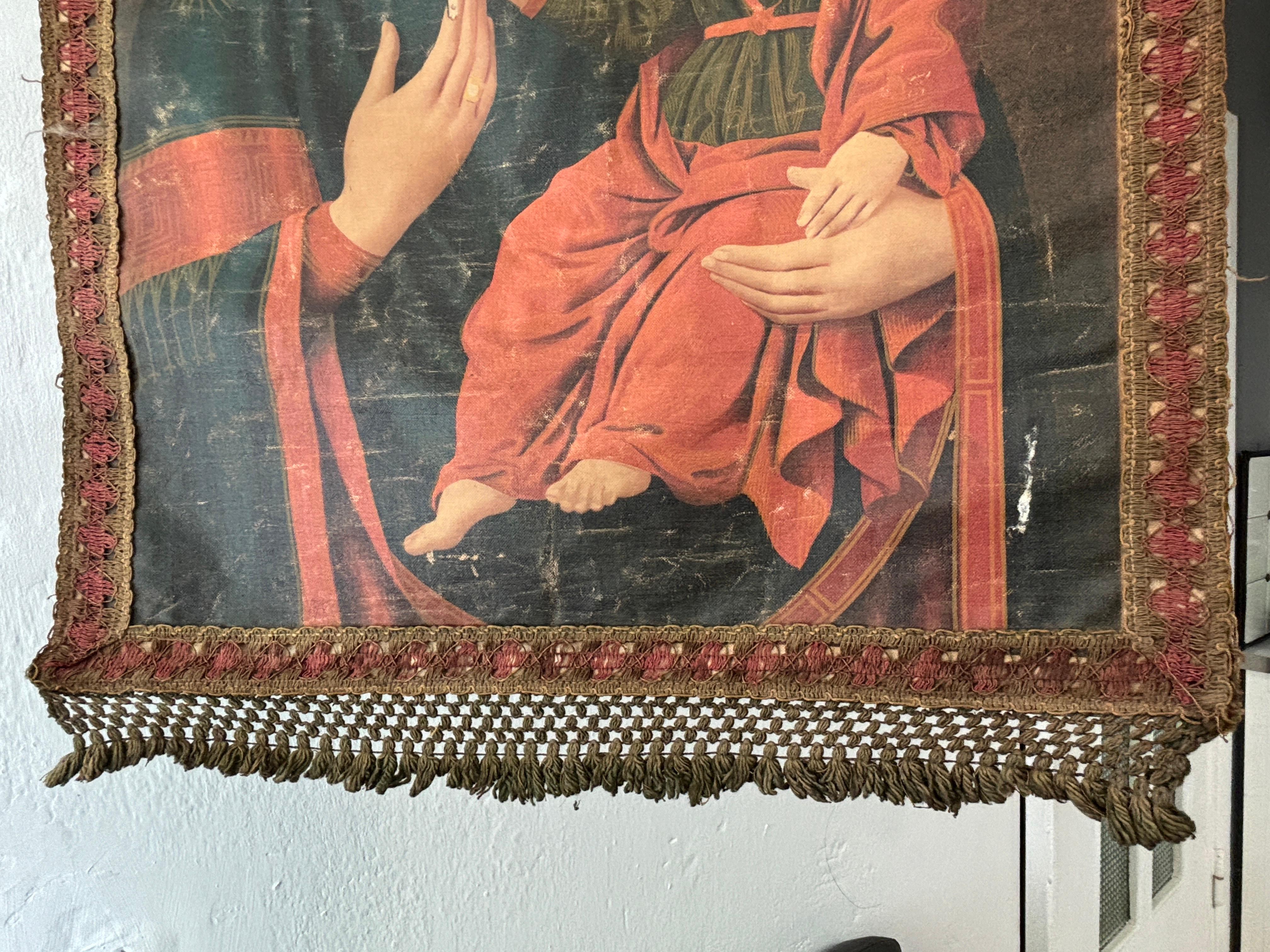 Estandarte Religioso Italiano Siglo XIX María Jesús Coronas Oliógrafas Borlas siglo XIX en venta