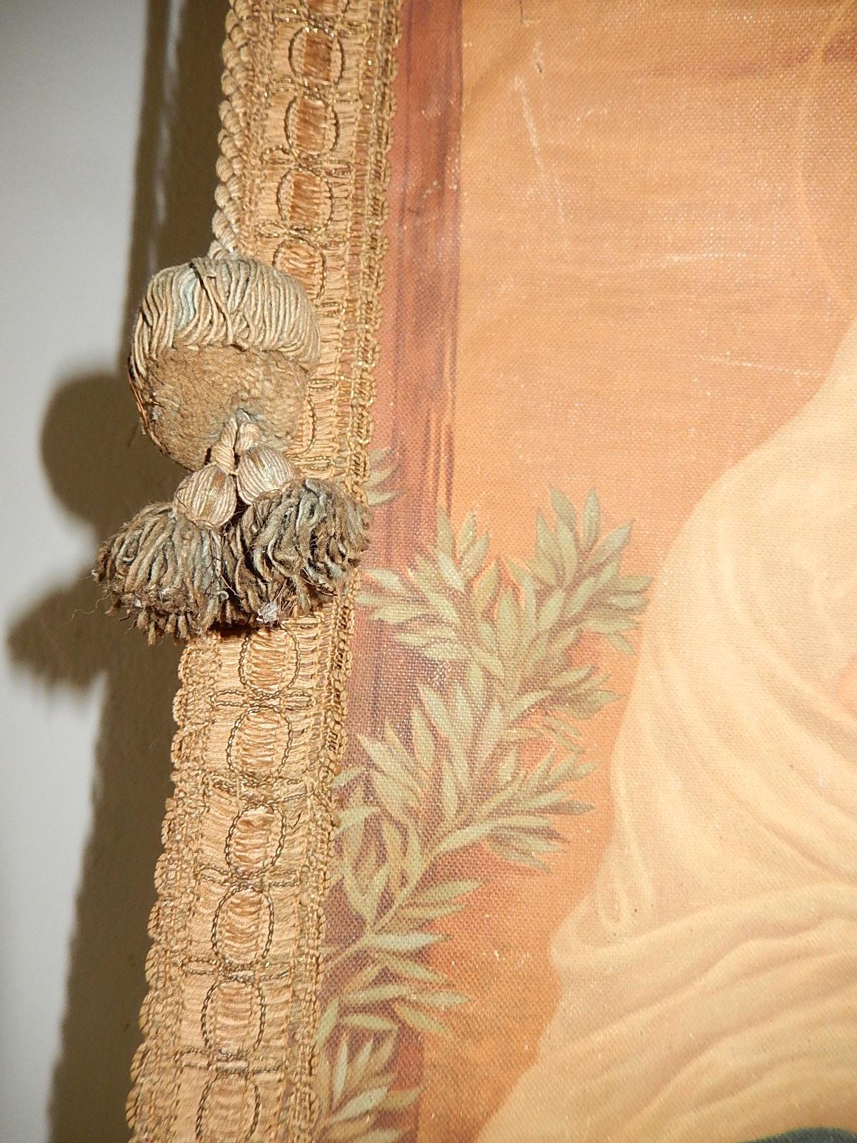 19th Century Italian Religious Banner Mary & Jesus Oliograph with Tassels 2