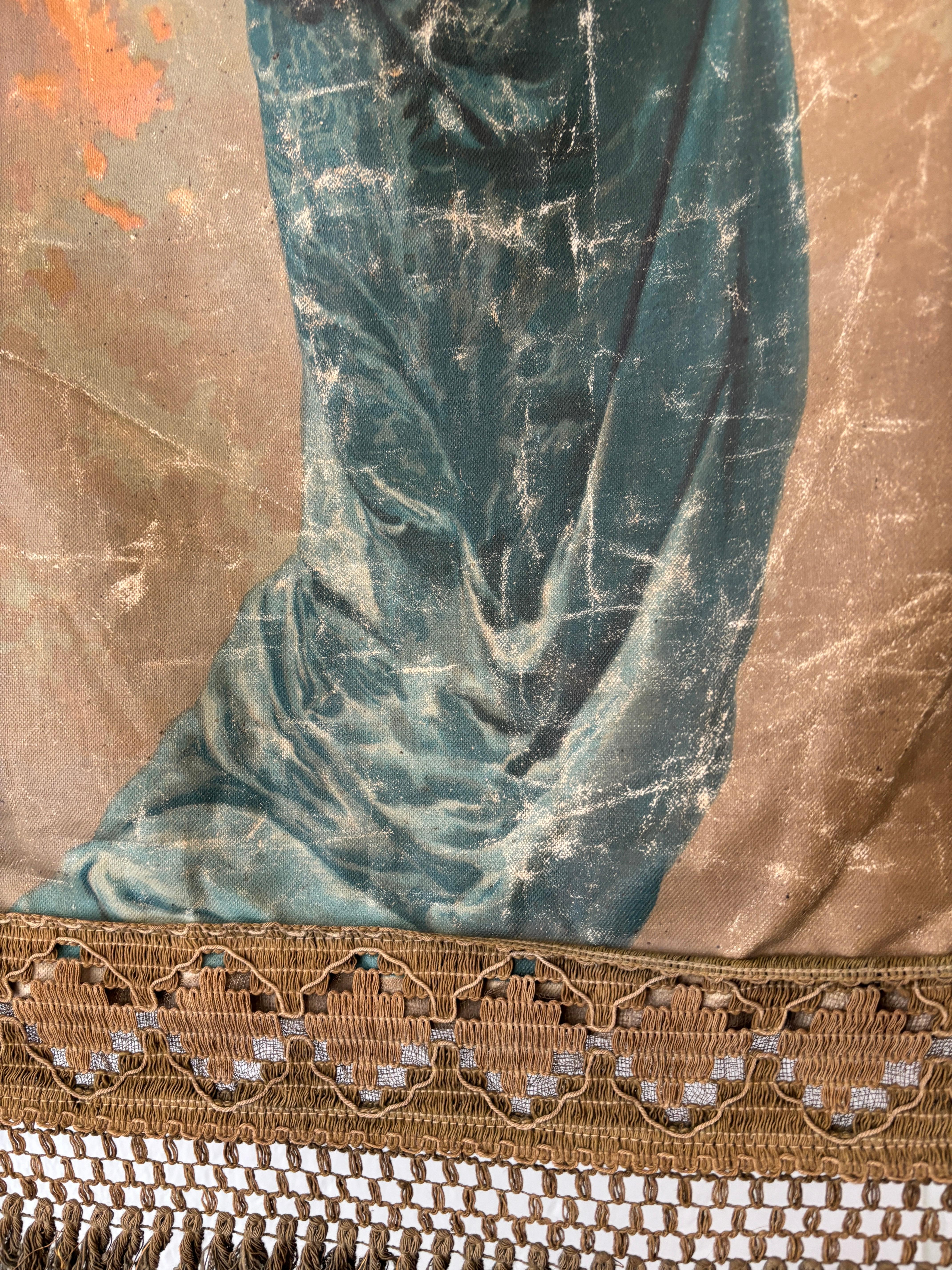Stendardo religioso italiano del XIX secolo Maria Gesù Oliografo con nappe In condizioni discrete in vendita a Firenze, Toscana