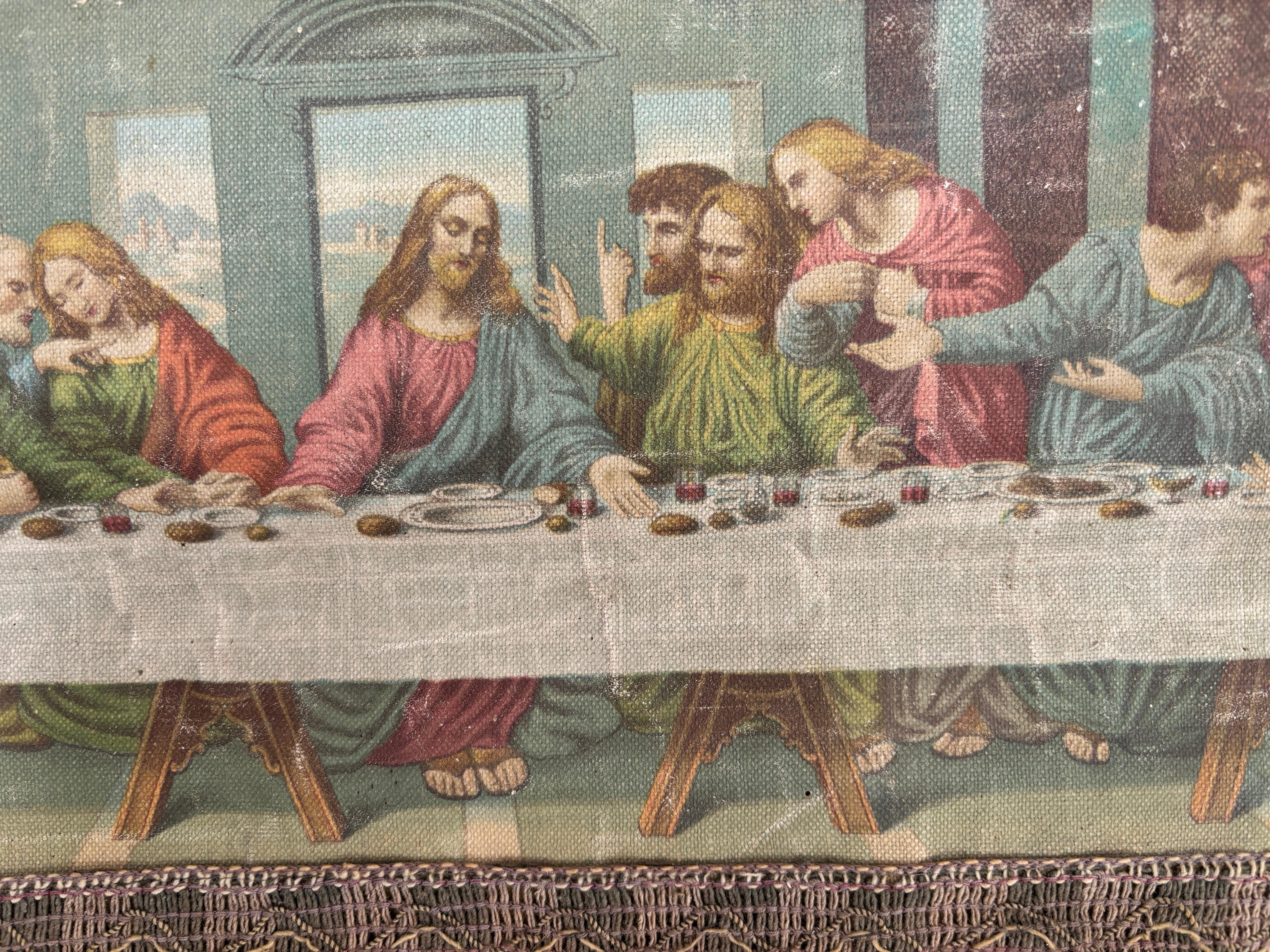 19th Century Italian Religious Banner The Last supper  Oliograph Tapestry Small In Good Condition In Modena (MO), Modena (Mo)