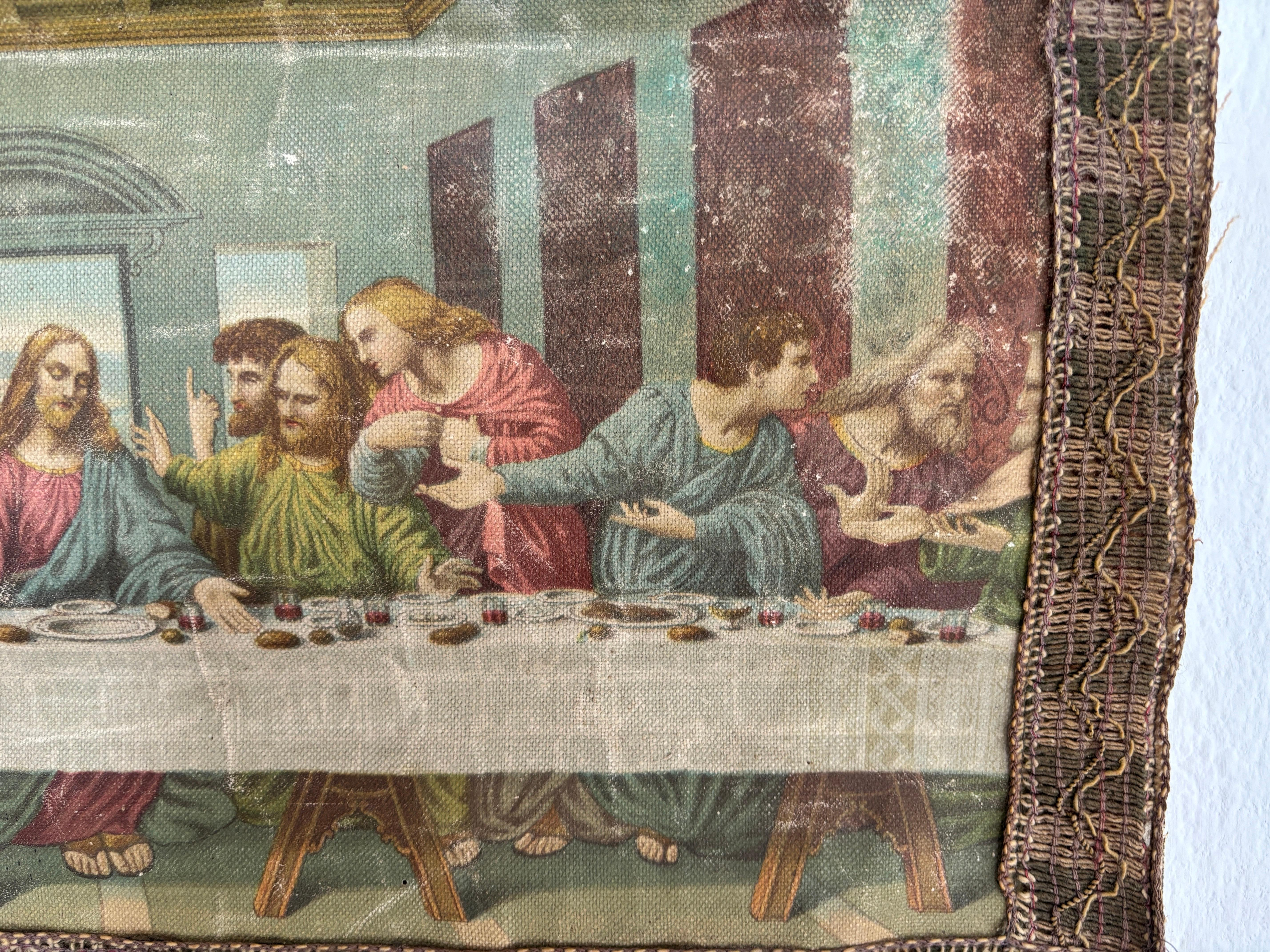 19th Century Italian Religious Banner The Last supper  Oliograph Tapestry Small 4