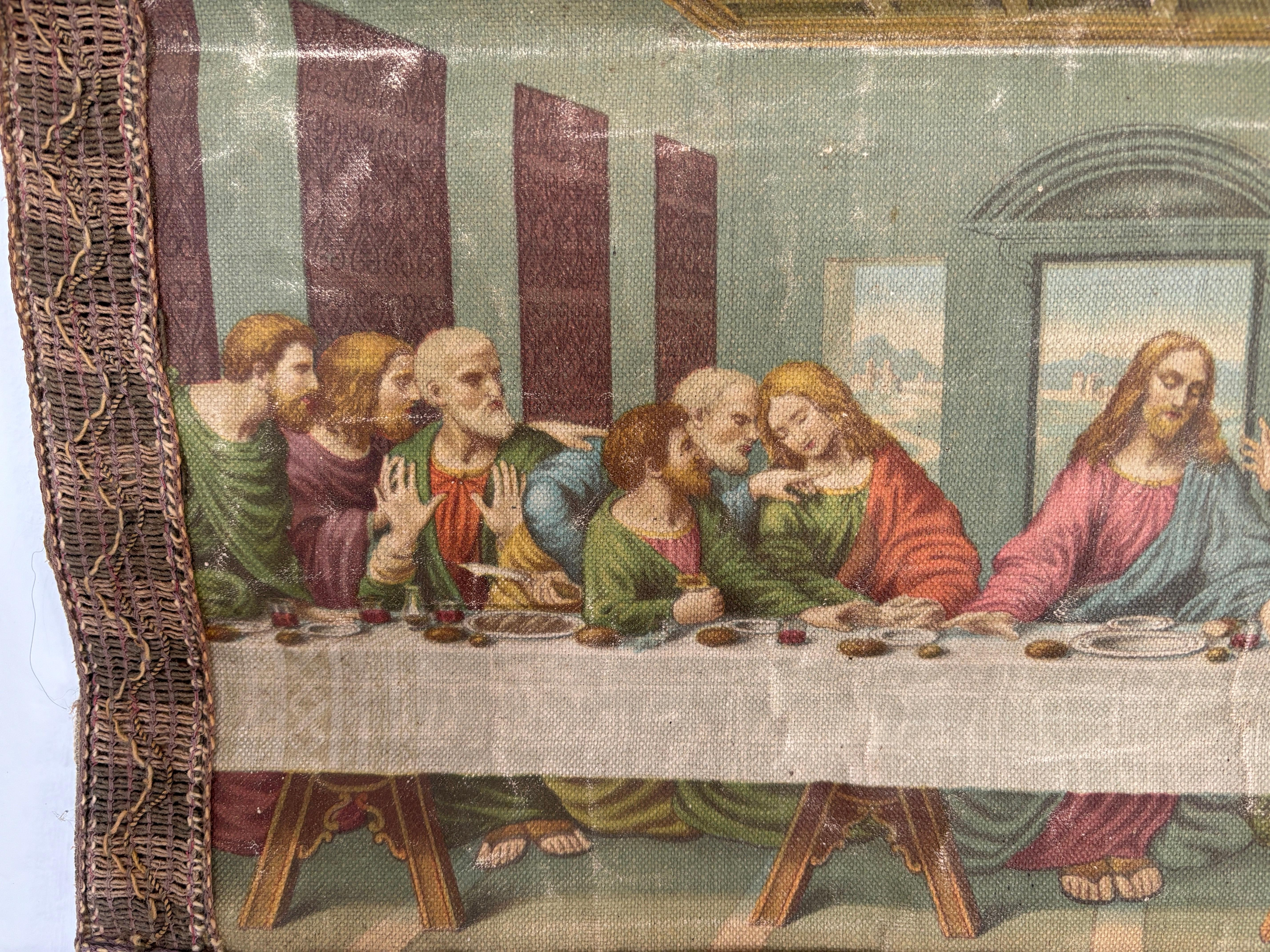 19th Century Italian Religious Banner The Last supper  Oliograph Tapestry Small 5