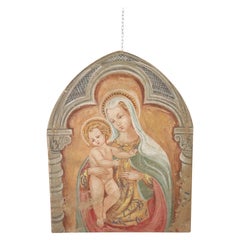 Antique 19th Century Italian Religious Mural Painting, Madonna with Child