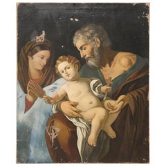 19th Century Italian Religious Oil Painting on Canvas, The Holy Family