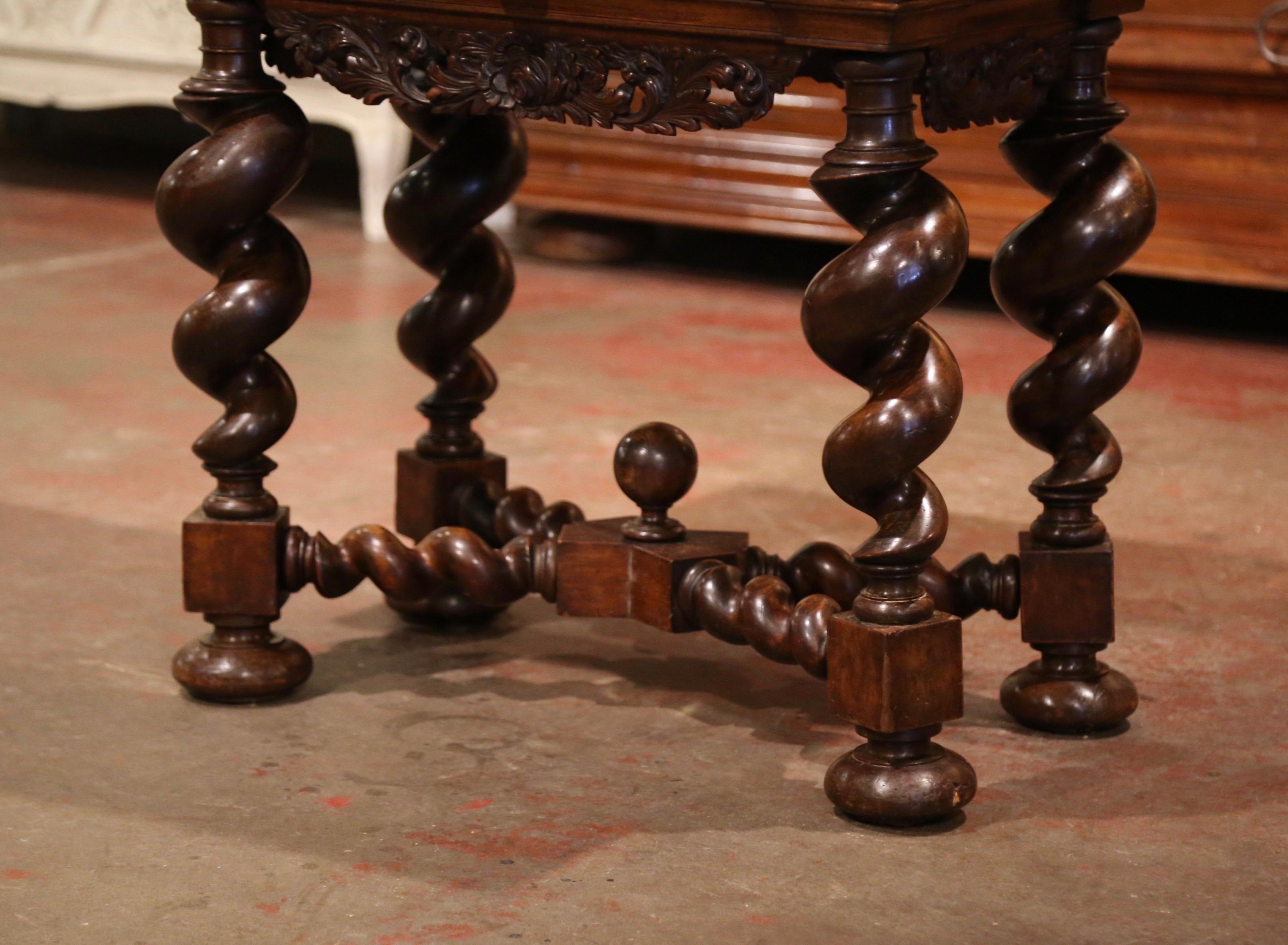 Inlay 19th Century Italian Renaissance Carved Barley Twist Walnut Inlaid Side Table