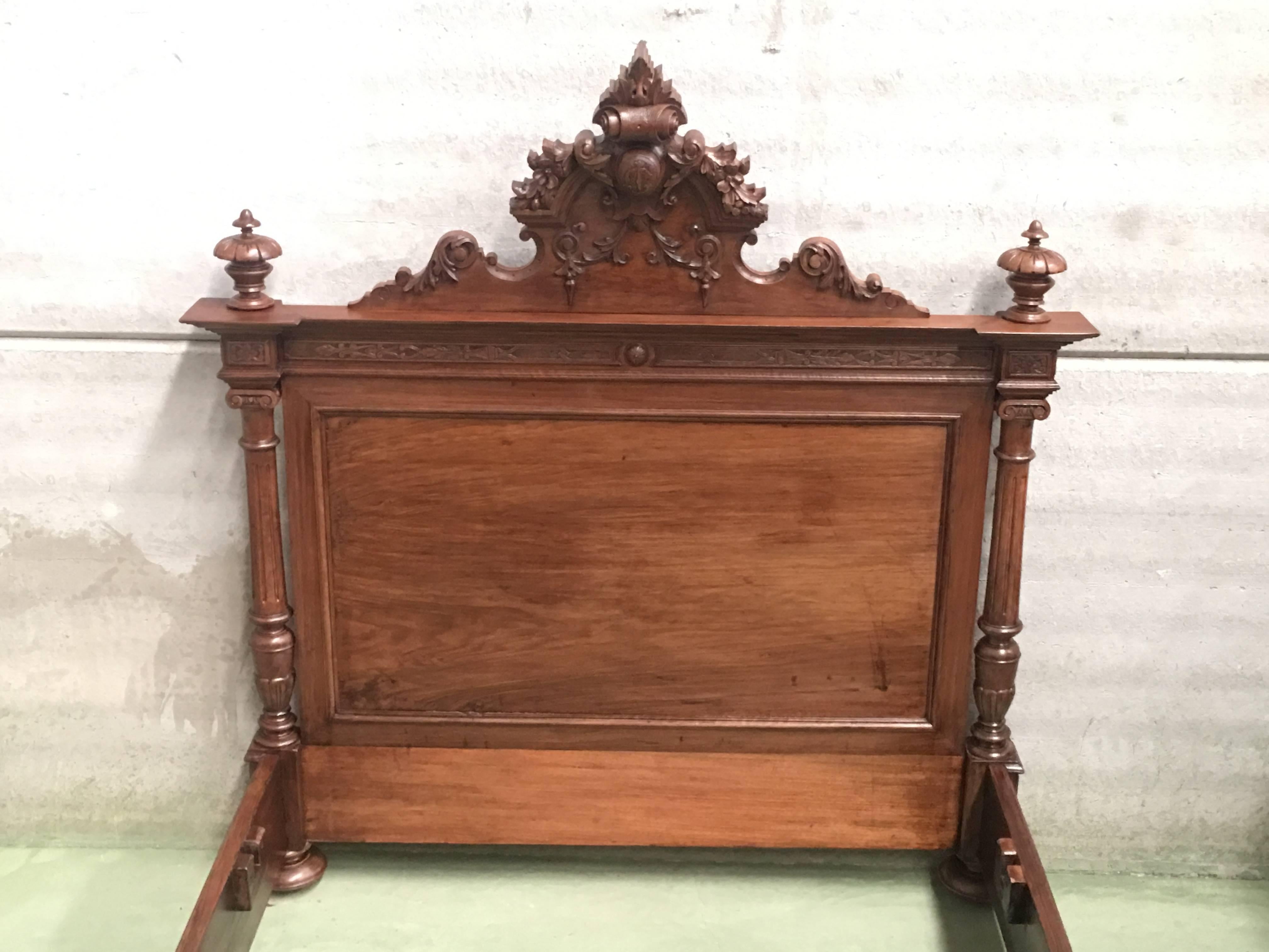 19th Century Italian Renaissance Carved Walnut Full or Queen Bed 6