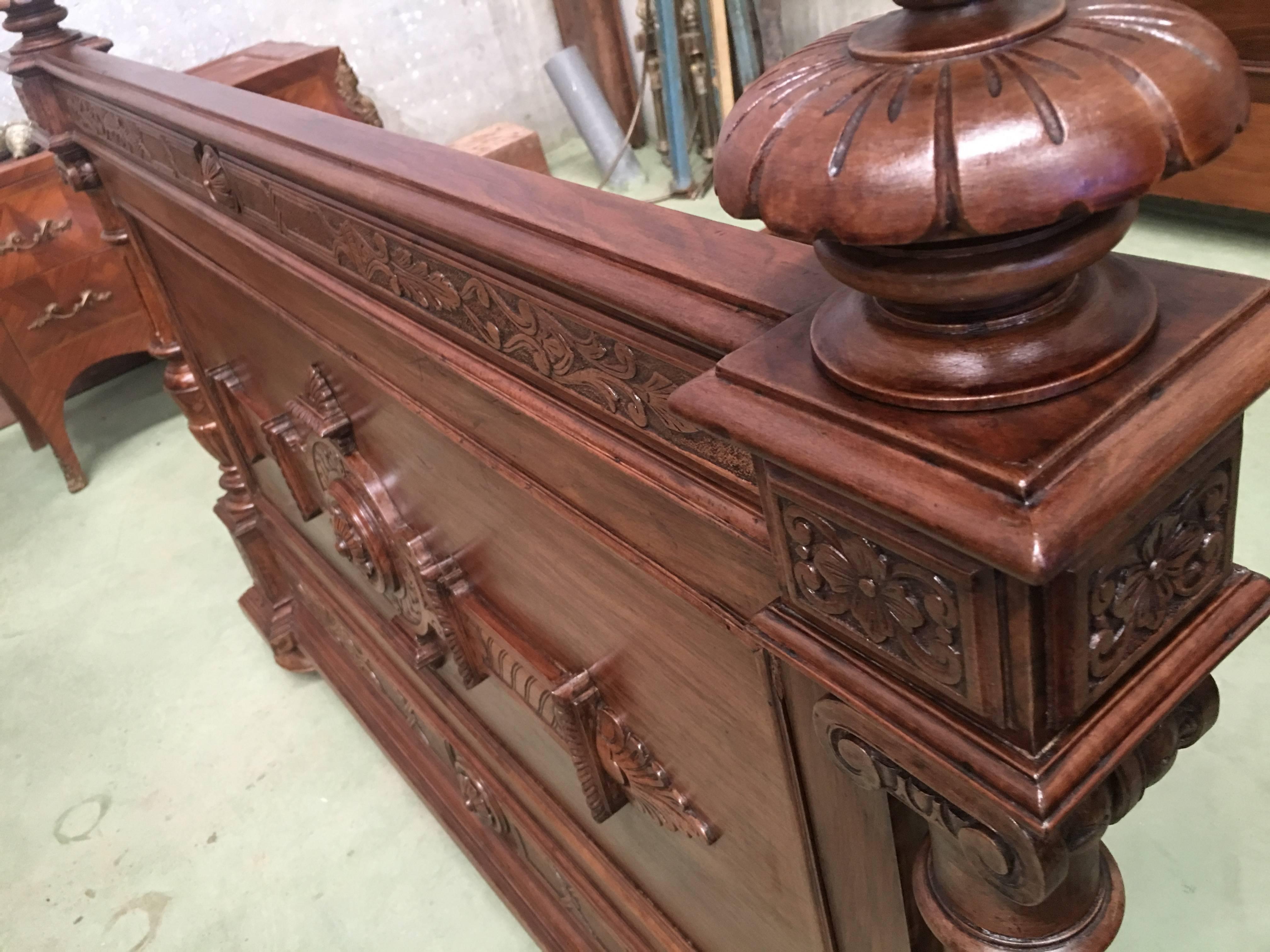 19th Century Italian Renaissance Carved Walnut Full or Queen Bed 10