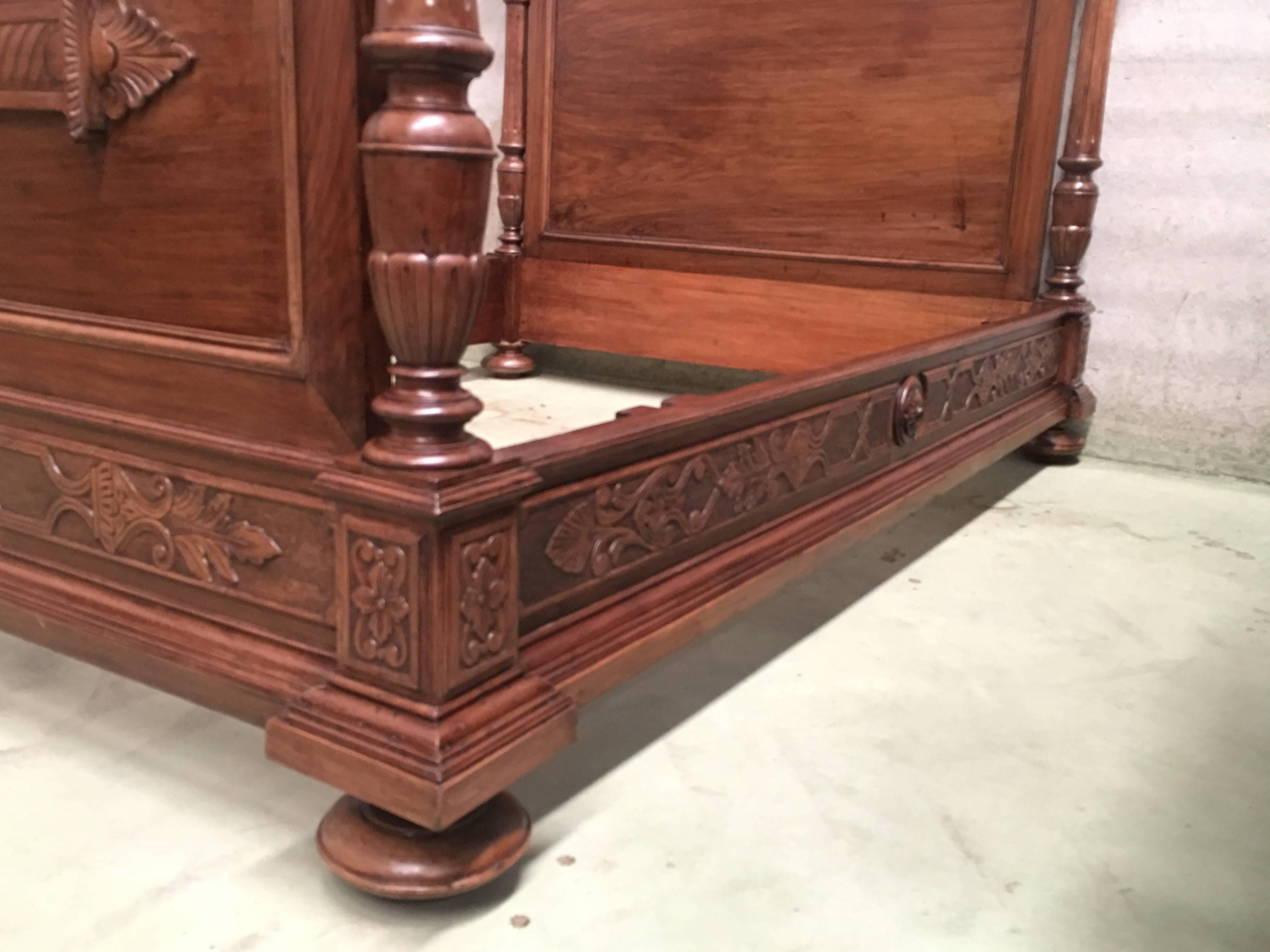 19th Century Italian Renaissance Carved Walnut Full or Queen Bed 14