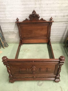 19th Century Italian Renaissance Carved Walnut Full or Queen Bed