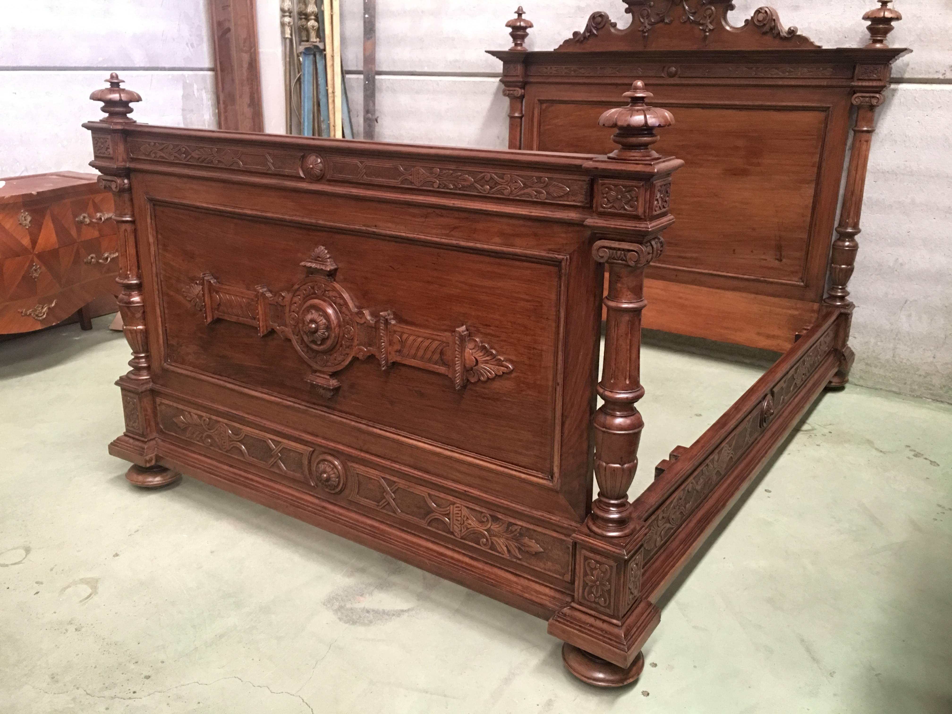 Hand-Carved 19th Century Italian Renaissance Carved Walnut Full or Queen Bed