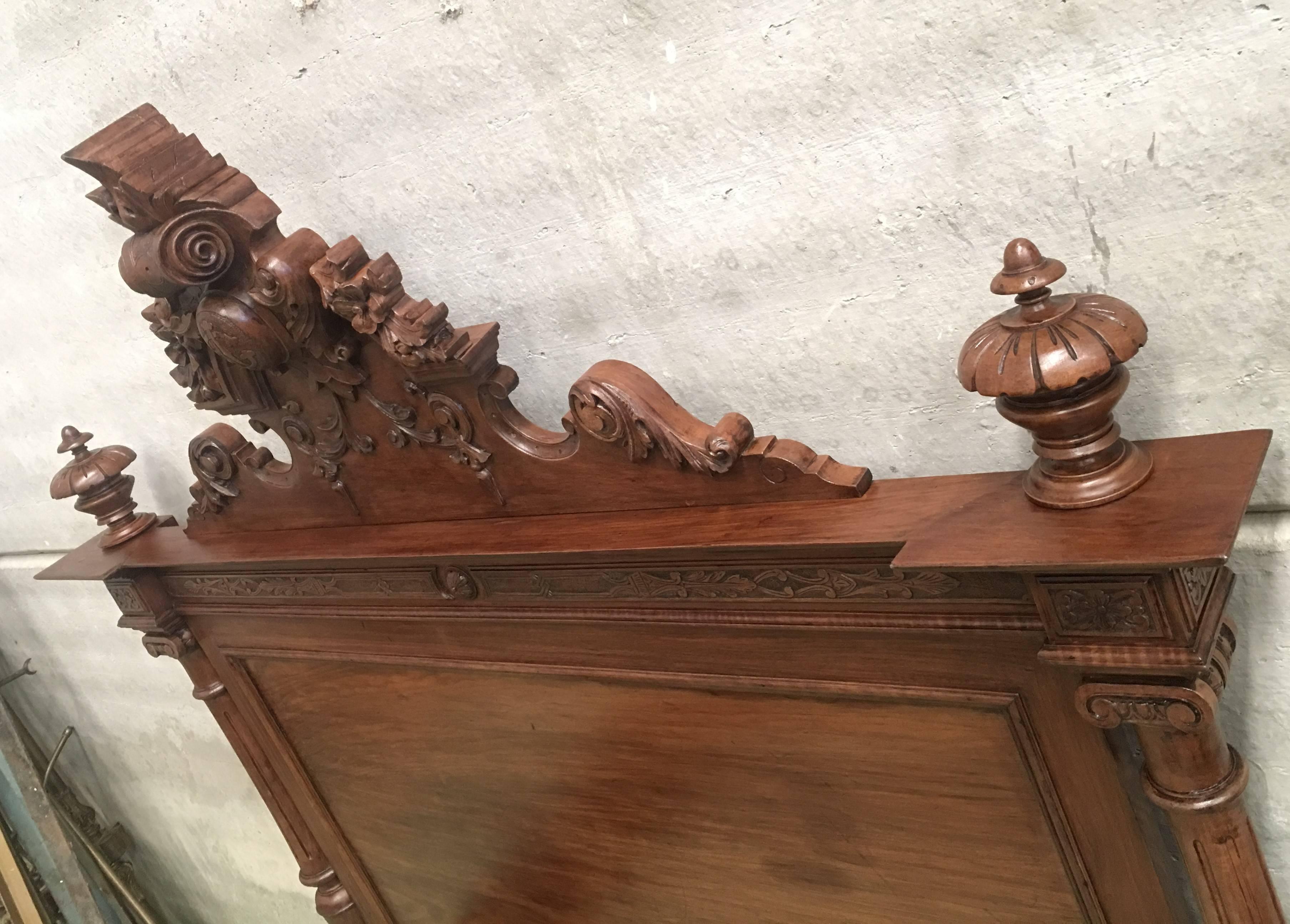 19th Century Italian Renaissance Carved Walnut Full or Queen Bed 2