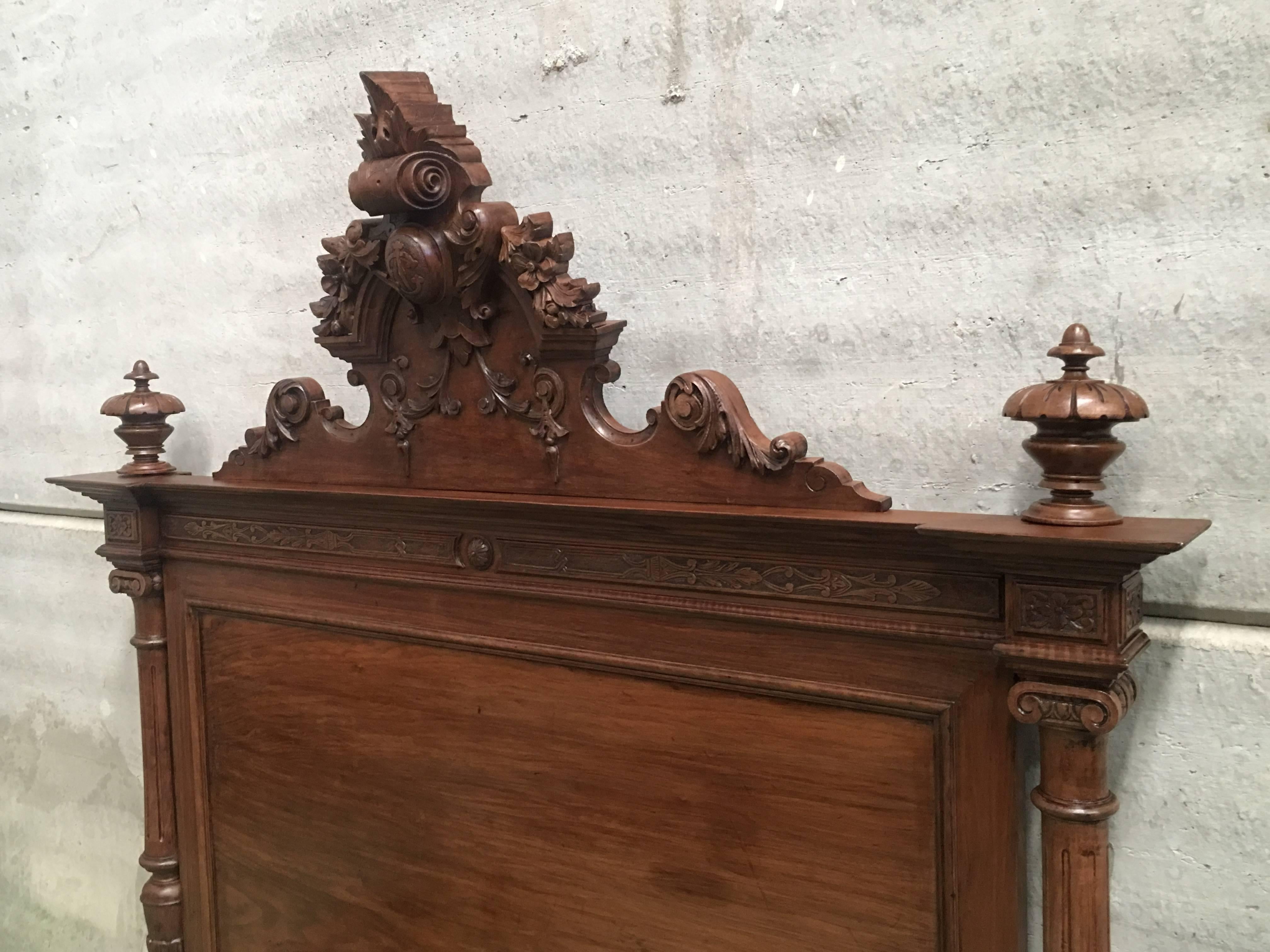 19th Century Italian Renaissance Carved Walnut Full or Queen Bed 3