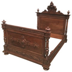 19th Century Italian Renaissance Carved Walnut Full or Queen Bed